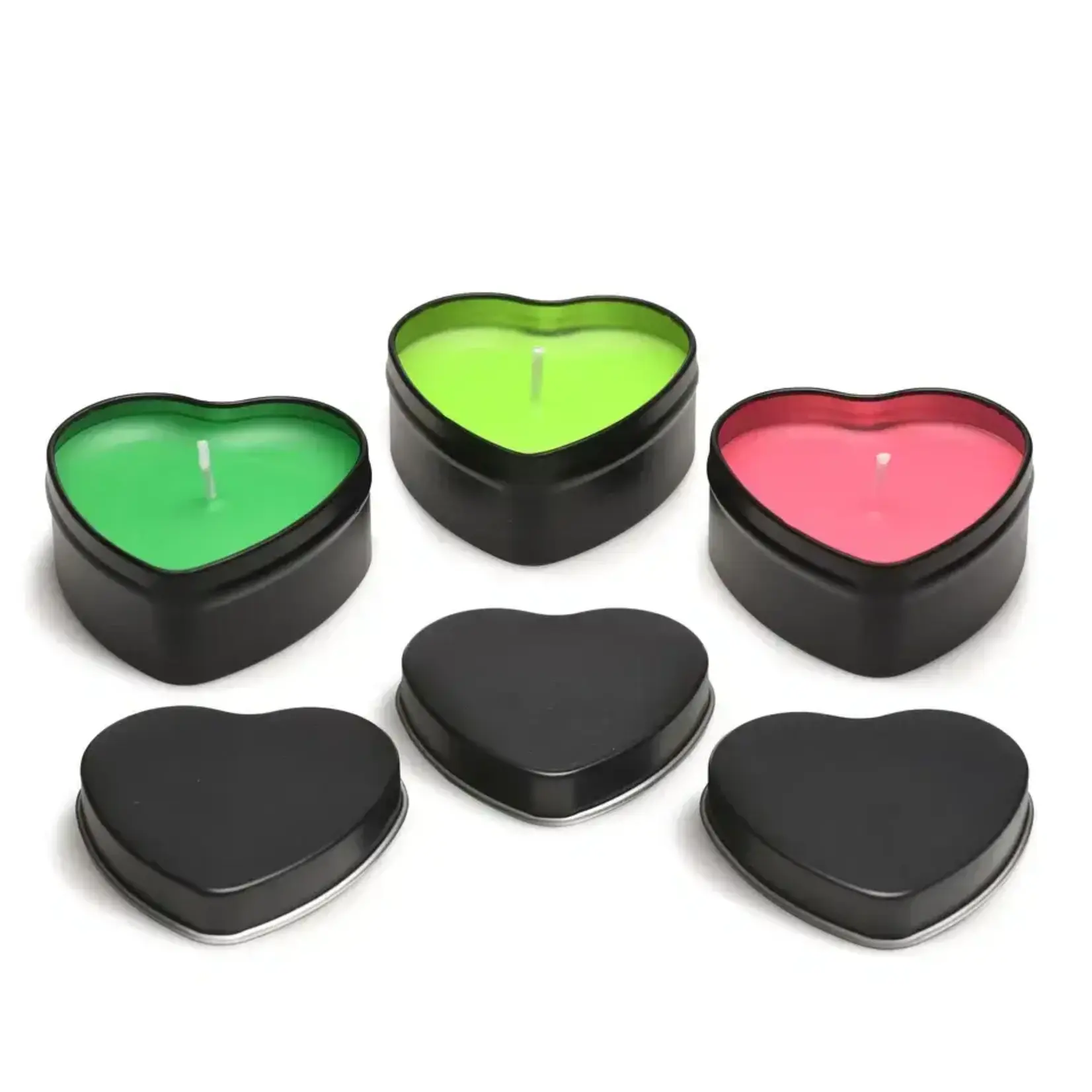 XR Brands Master Series Burning Heart Blacklight Reactive Heart Drip Candle Set of 3