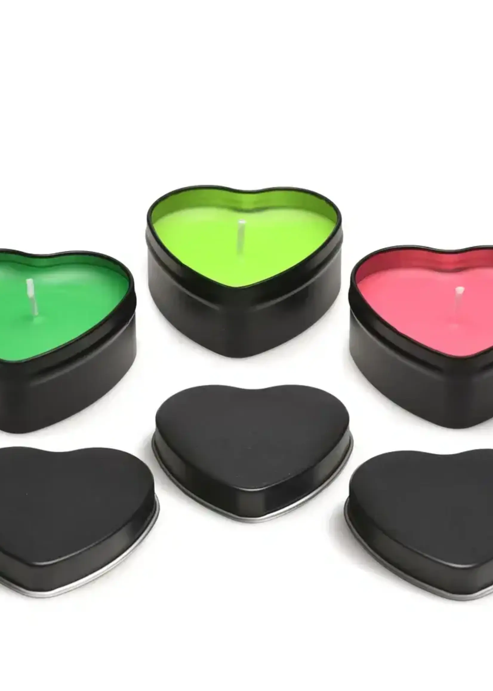 XR Brands Master Series Burning Heart Blacklight Reactive Heart Drip Candle Set of 3