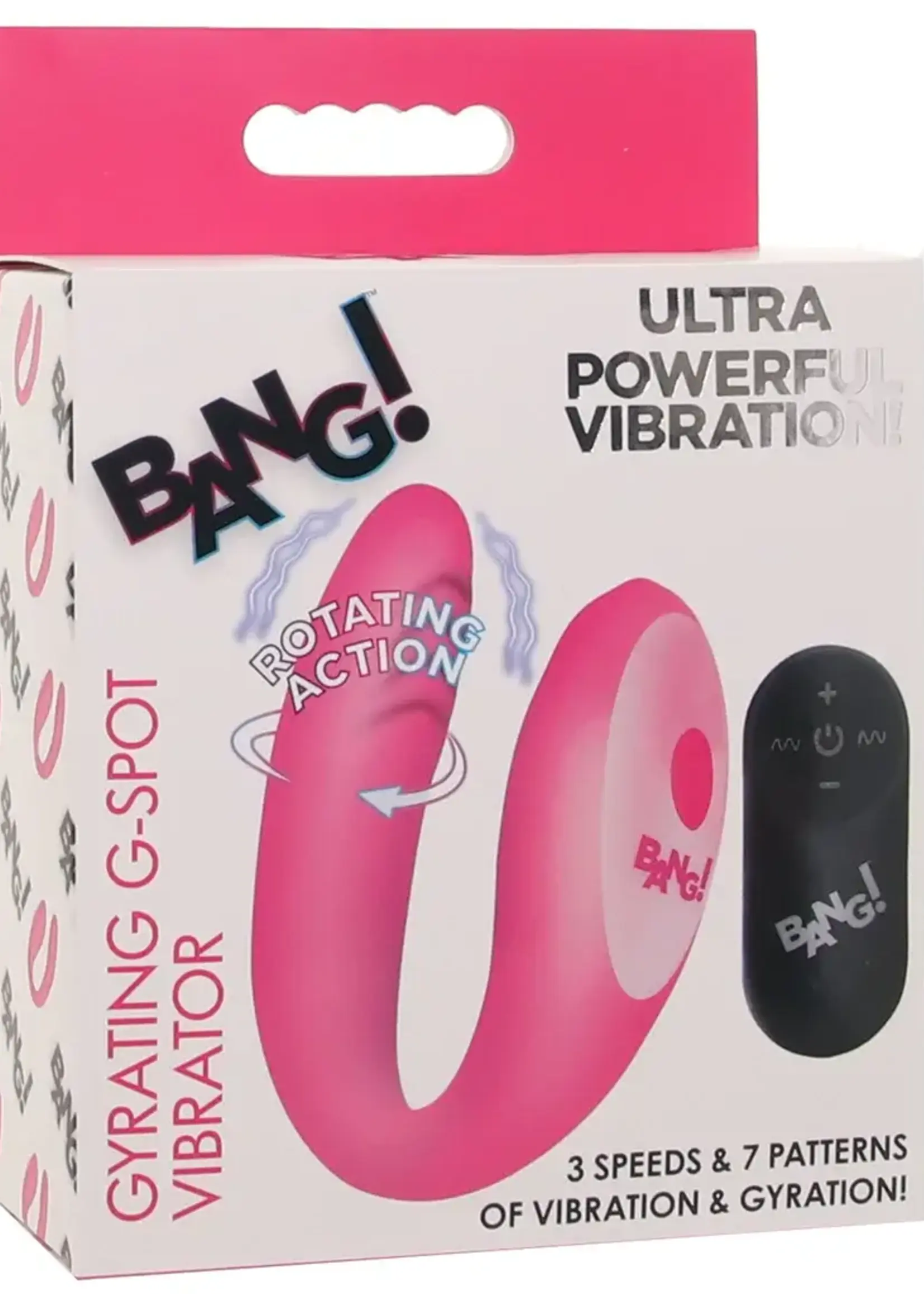 XR Brands Bang Bang! Gyrating G-Spot Rechargeable Silicone Dual Stimulating Vibrator with Remote
