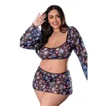 Fantasy Lingerie Hazy Dayz Shrooms Crop Top w/Skirt & Thong - Black QN