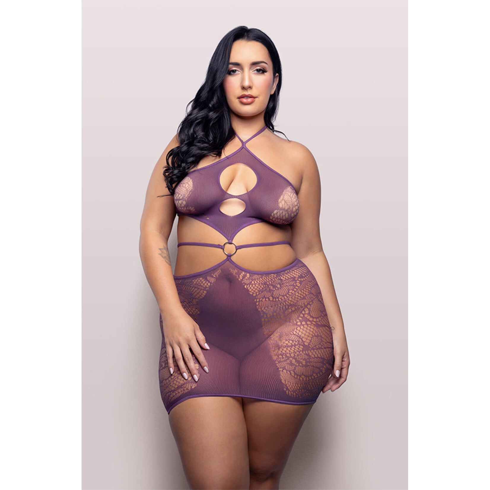 Fantasy Lingerie Focus On Me Cut-Out Halter Dress Queen Size
