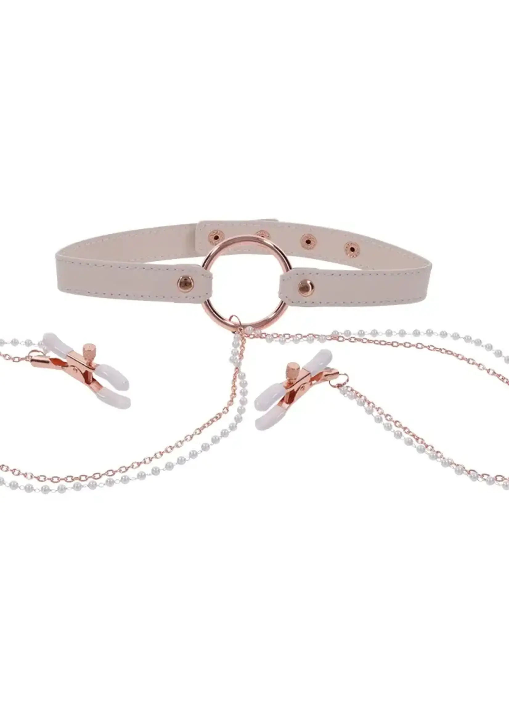 Sportsheets Peaches ‘N Creame Collar With Nipple Clamps - Pink