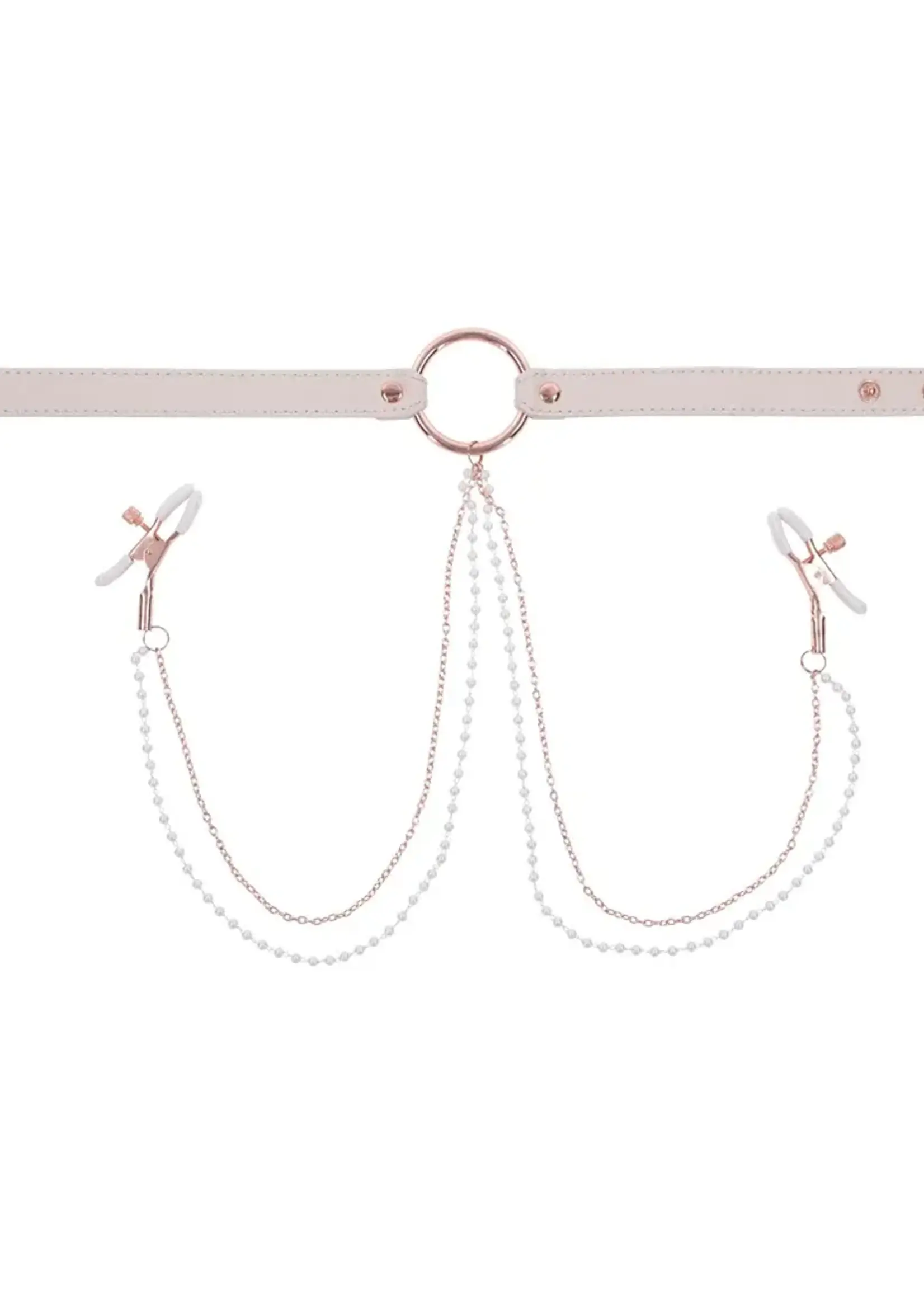 Sportsheets Peaches ‘N Creame Collar With Nipple Clamps - Pink