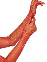 Leg Avenue Leg Avenue Rhinestone Fishnet Opera Length Gloves - OS - Red