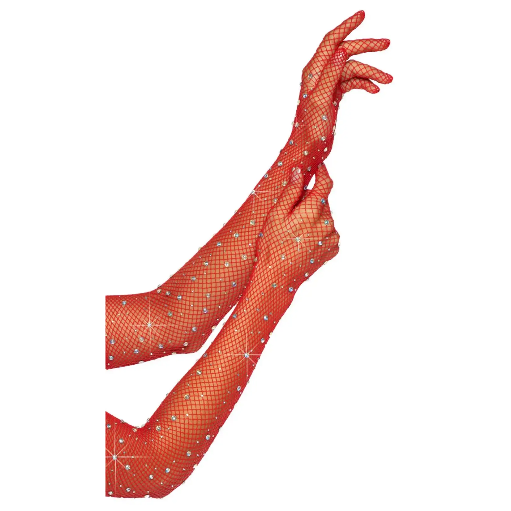 Leg Avenue Leg Avenue Rhinestone Fishnet Opera Length Gloves - OS - Red
