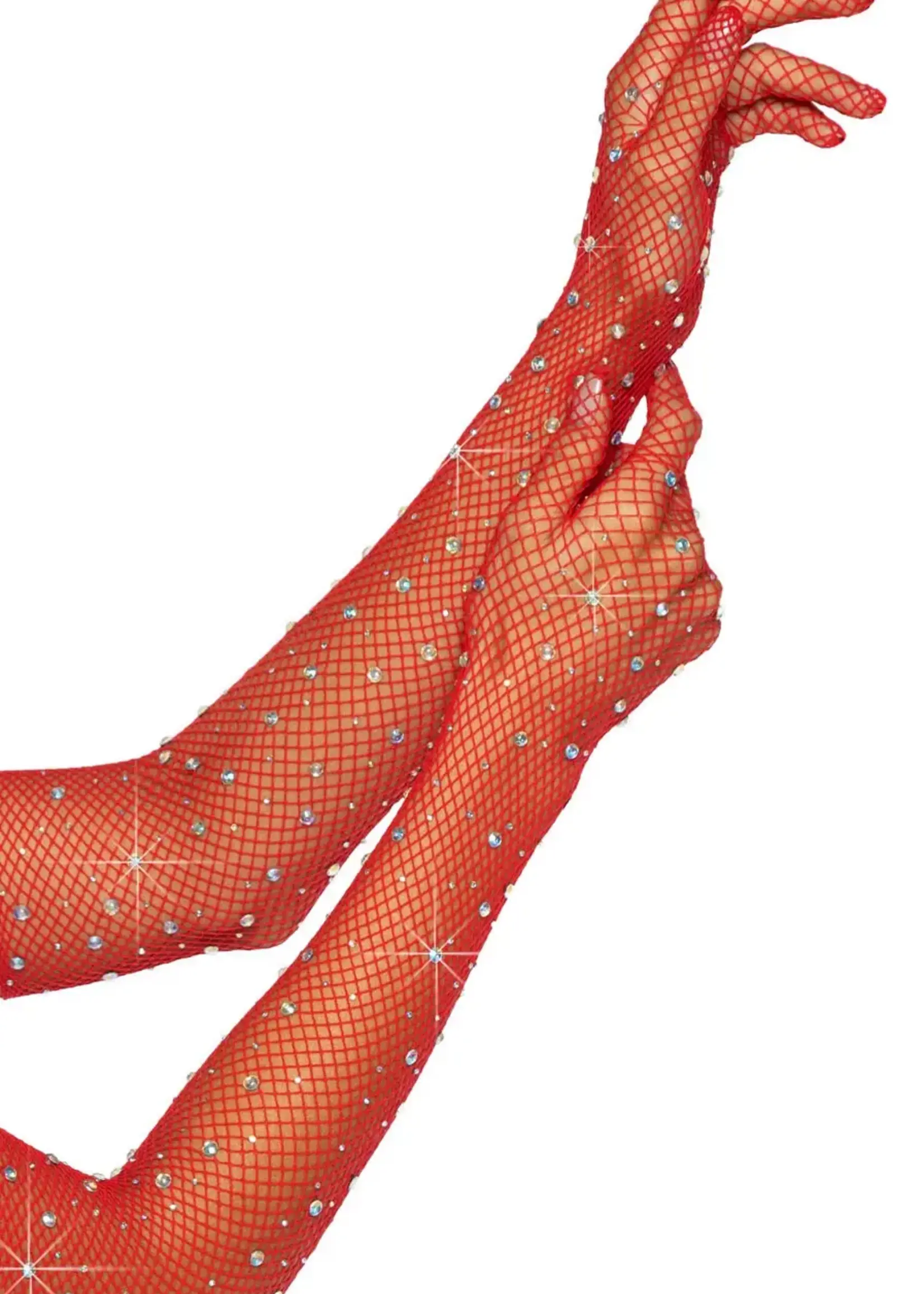 Leg Avenue Leg Avenue Rhinestone Fishnet Opera Length Gloves - OS - Red