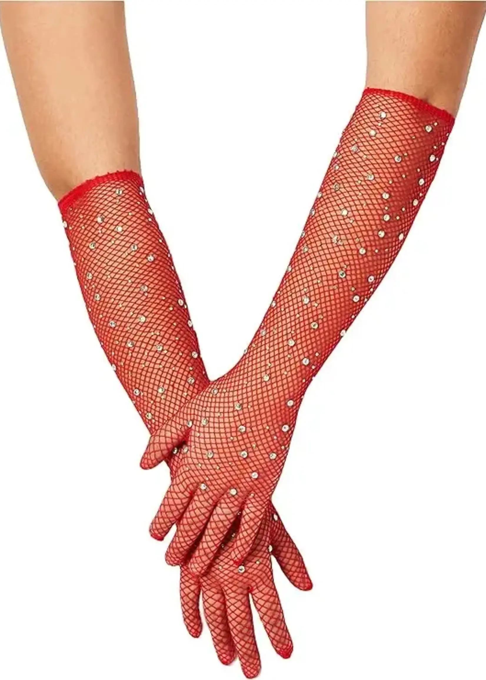 Leg Avenue Leg Avenue Rhinestone Fishnet Opera Length Gloves - OS - Red