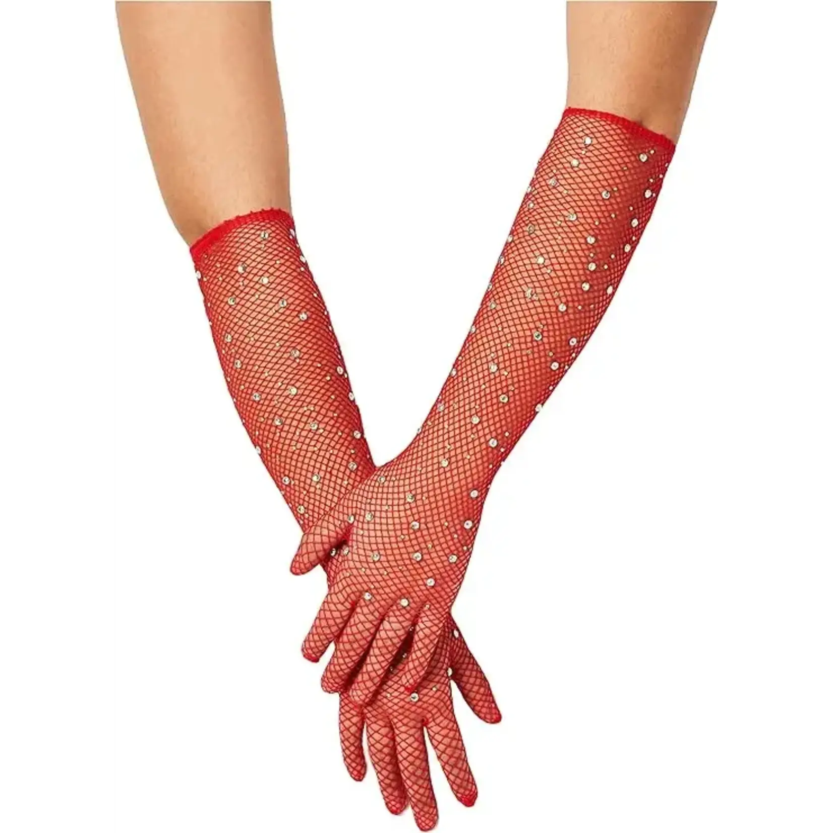 Leg Avenue Leg Avenue Rhinestone Fishnet Opera Length Gloves - OS - Red