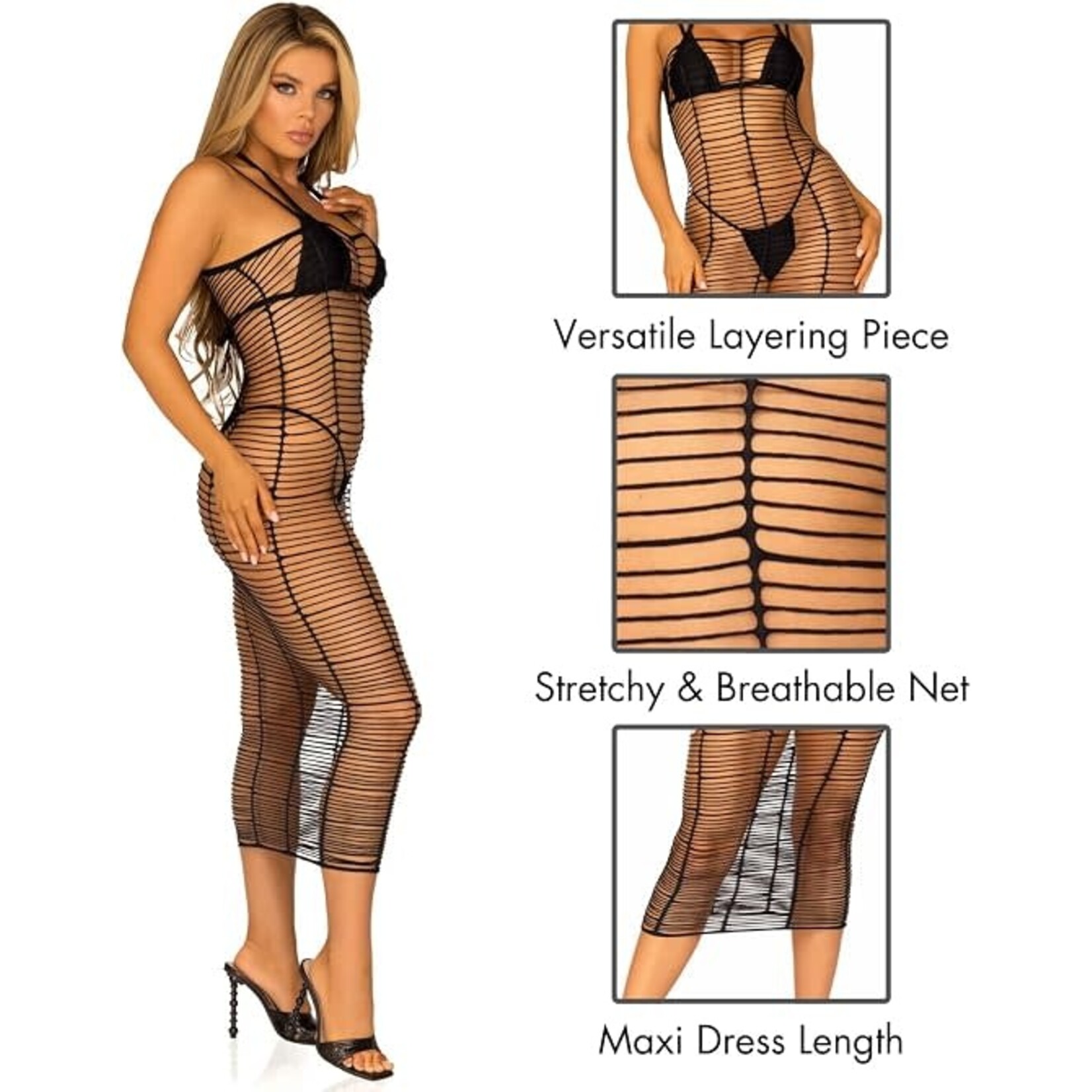 Leg Avenue Horizontal Net Maxi Dress - O/S