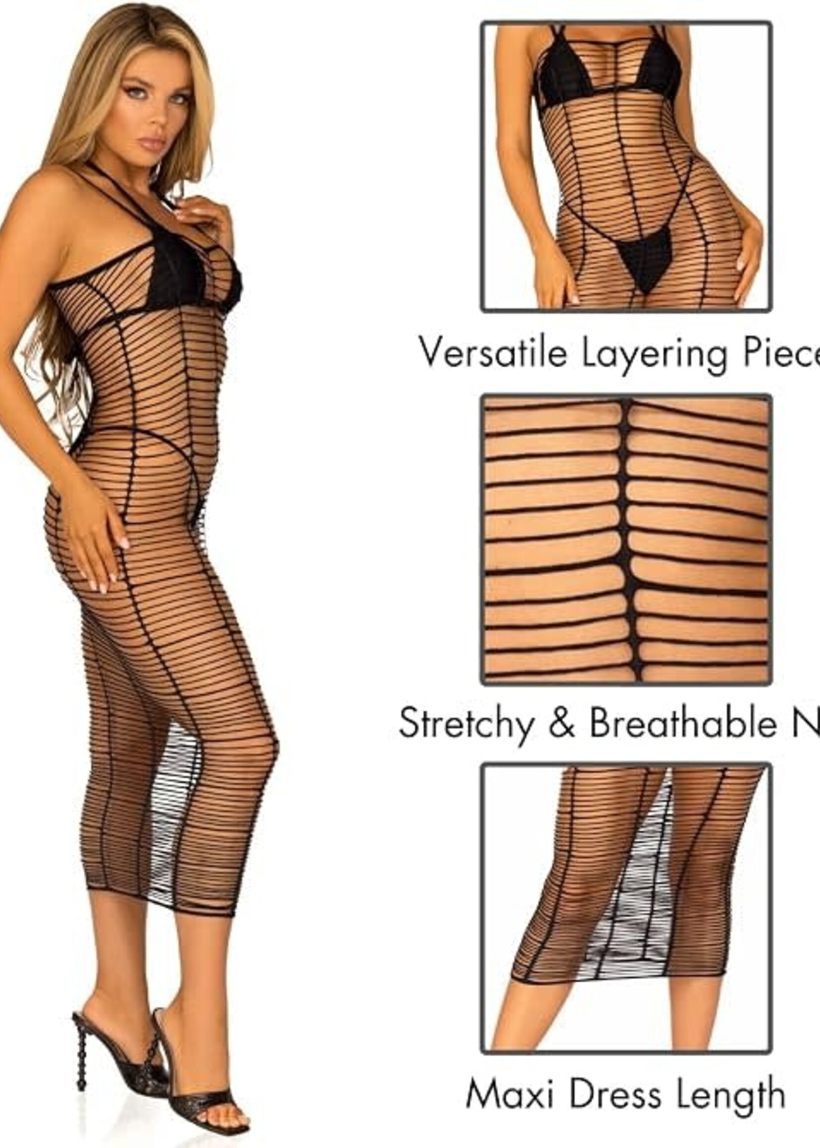 Leg Avenue Horizontal Net Maxi Dress - O/S