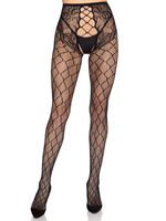 Leg Avenue Faux Layer Net Crotchless Tights - Blk - O/S