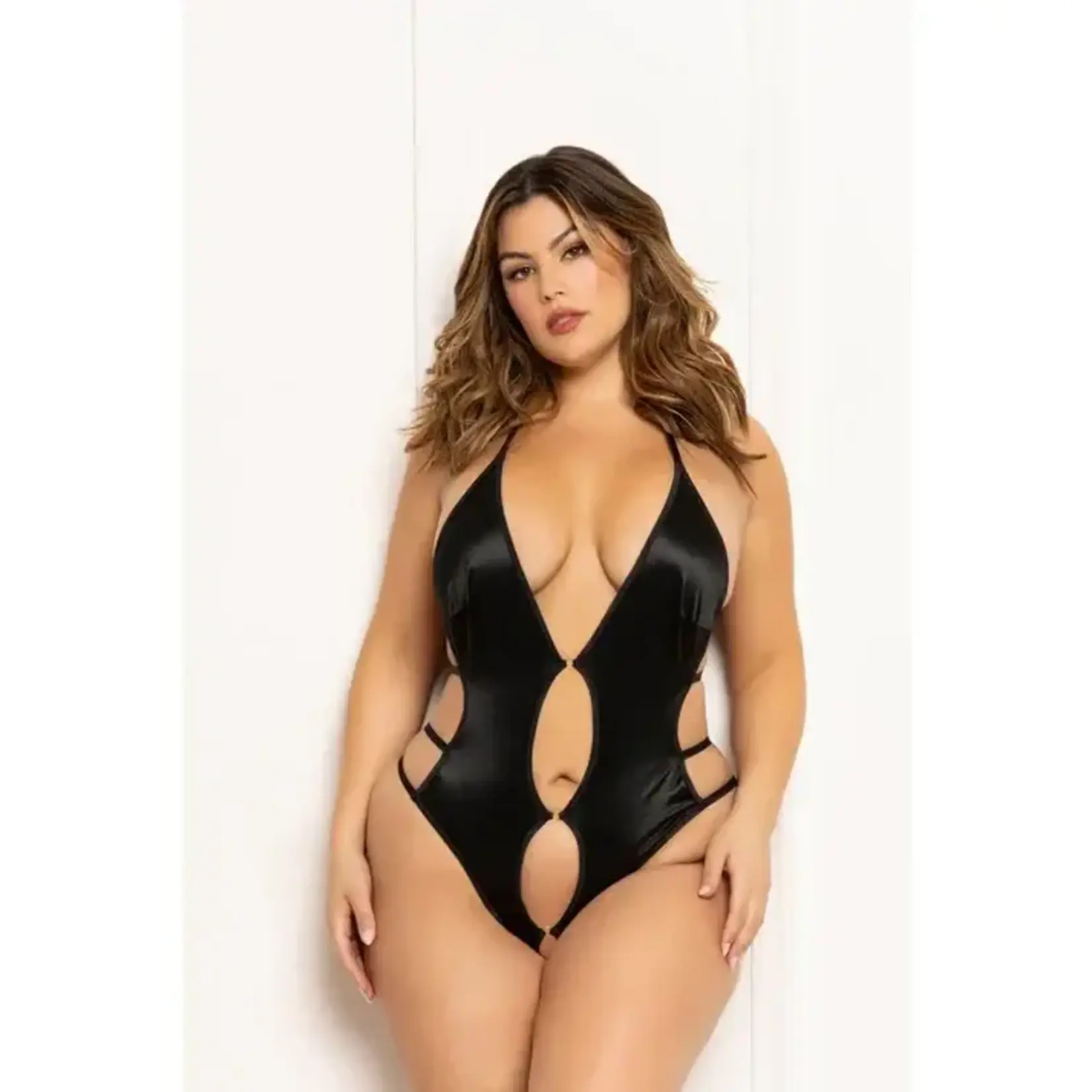 Seven Til Midnight Lame Teddy With Keyholes - Queen Size - Black