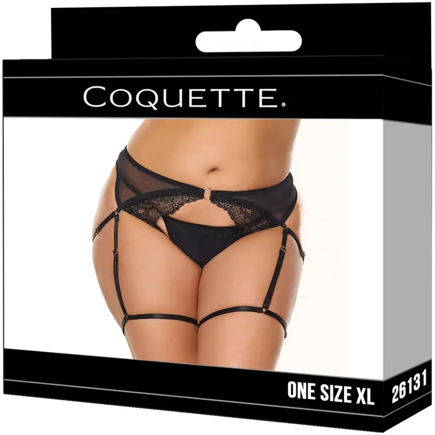 Coquette Lingerie Coquette Crotchless Panty With Leg Garters Black XL