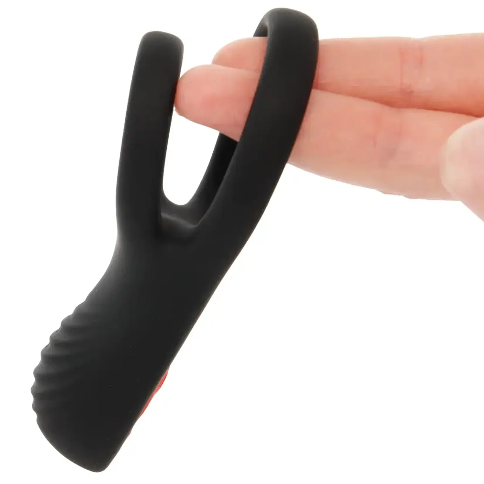 Curve Toys Hard-On Vibrating Rechargeable Silicone Cock Ring with Clit Stimulator - Black