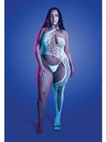 Fantasy Lingerie Lights Get Low Floral Knit Bodystocking & Panty - White QN