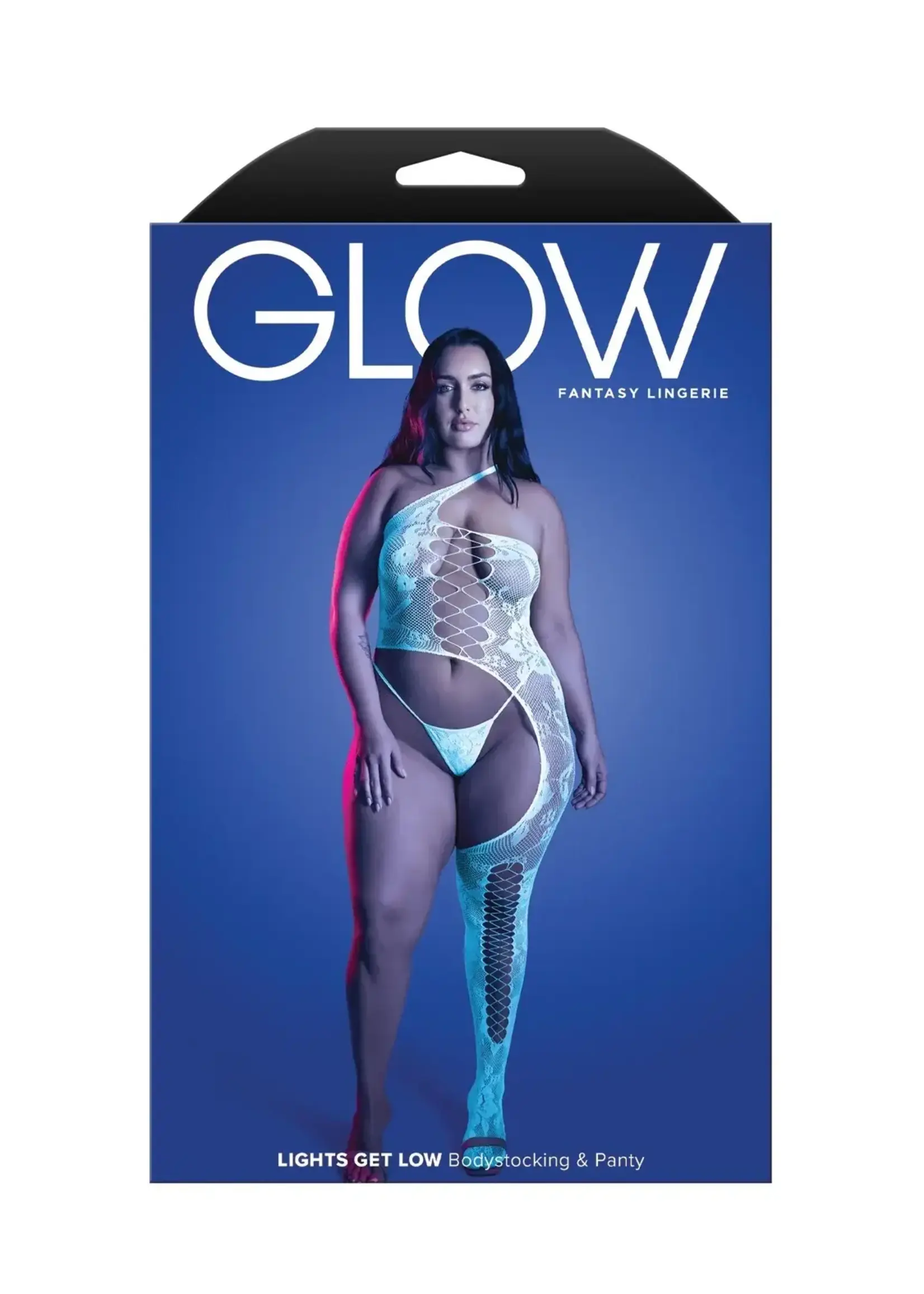 Fantasy Lingerie Lights Get Low Floral Knit Bodystocking & Panty - White QN