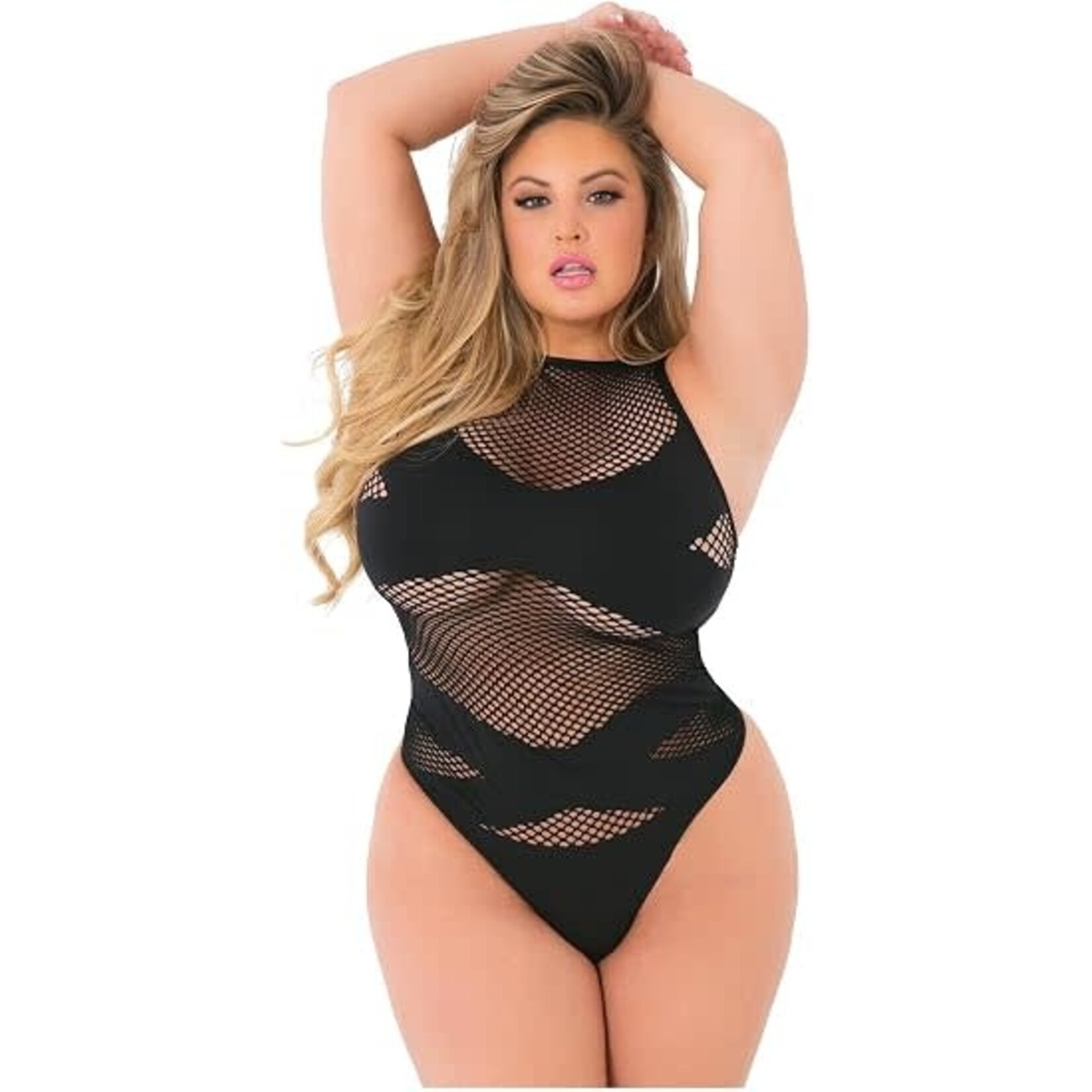 Pink Lipstick Pink Lipstick Criss Cross Fishnet Bodysuit Black QN
