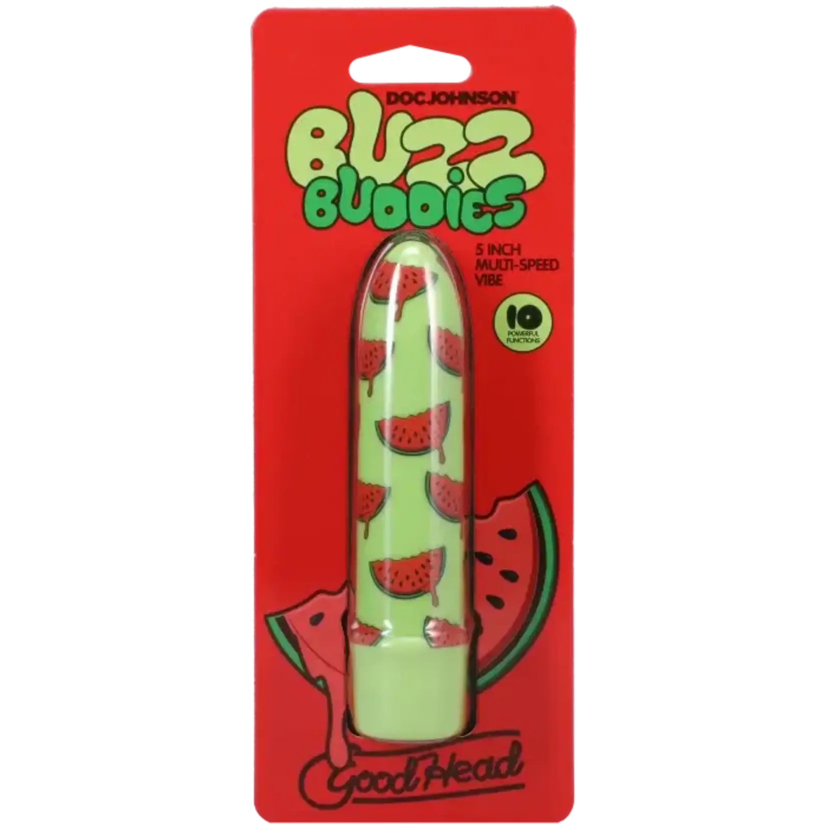 Doc Johnson Goodhead - Buzz Buddies - 5 Inch Muti-Speed Vibe Watermelon