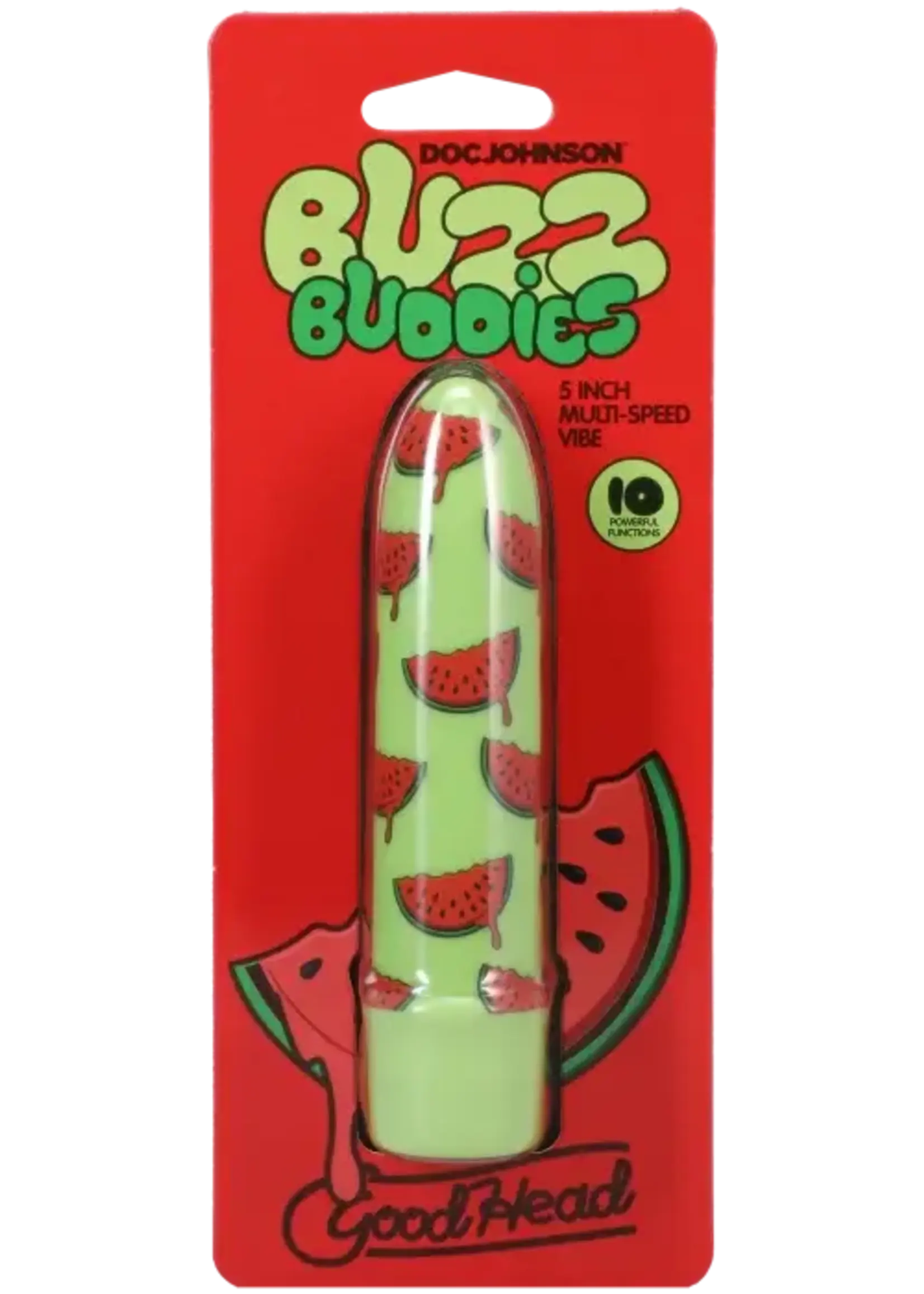 Doc Johnson Goodhead - Buzz Buddies - 5 Inch Muti-Speed Vibe Watermelon