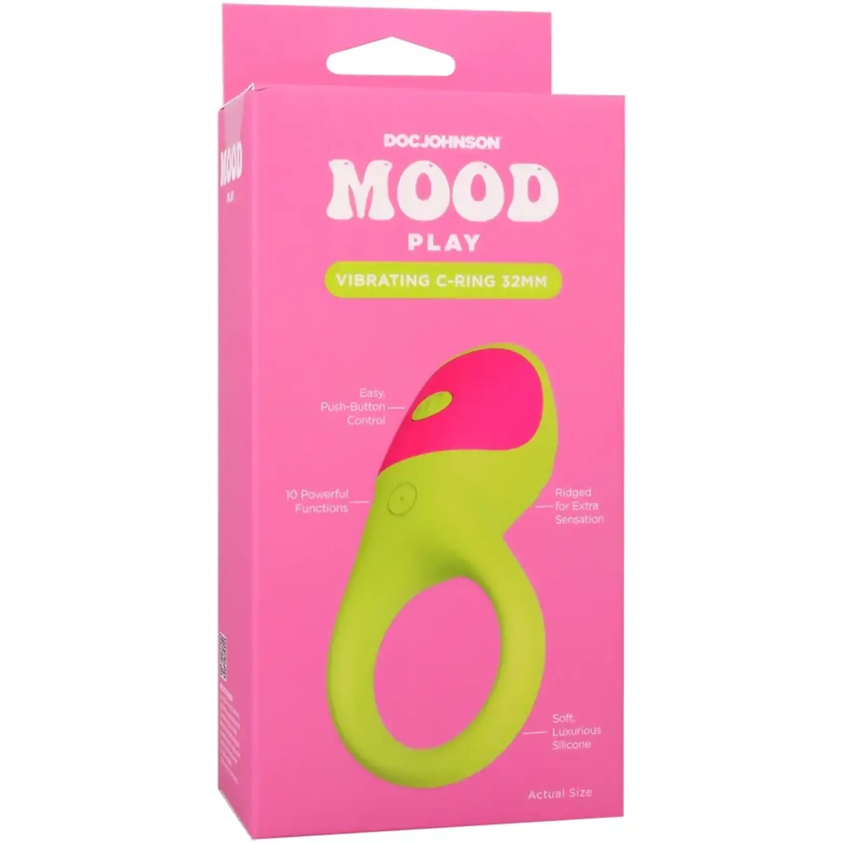 Doc Johnson Mood Play Vibrating Rechargeable Silicone Cock Ring - Green/Pink