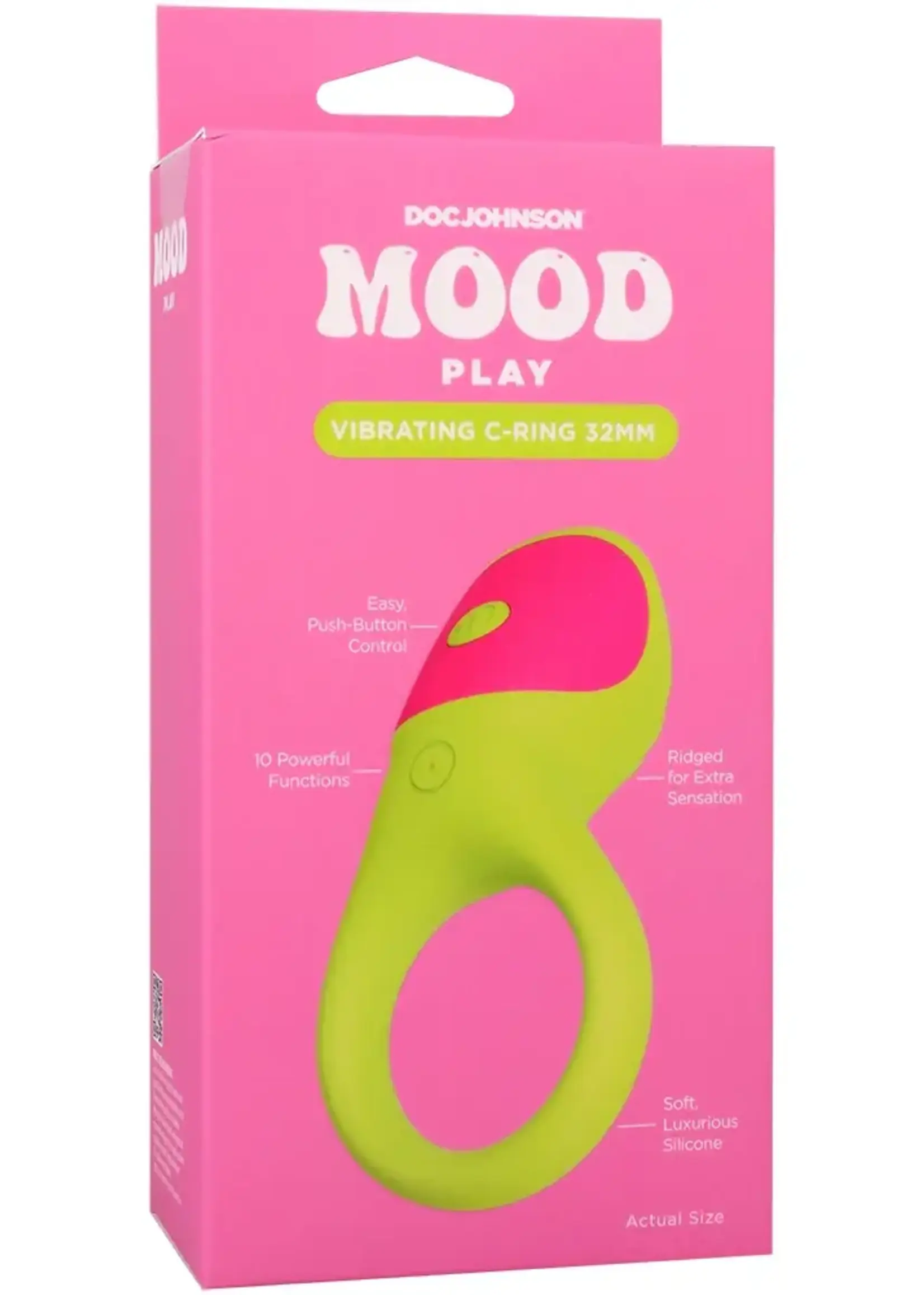 Doc Johnson Mood Play Vibrating Rechargeable Silicone Cock Ring - Green/Pink