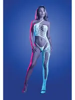 Fantasy Lingerie Lights Get Low Floral Knit Bodystocking & Panty - White O/S