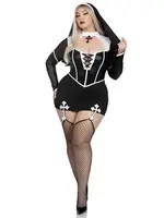 Leg Avenue Leg Avenue Holy Hottie Set Boned Garter Dress with Cross Accents and Nun Habit (2 Piece) - XSmall - Black/White