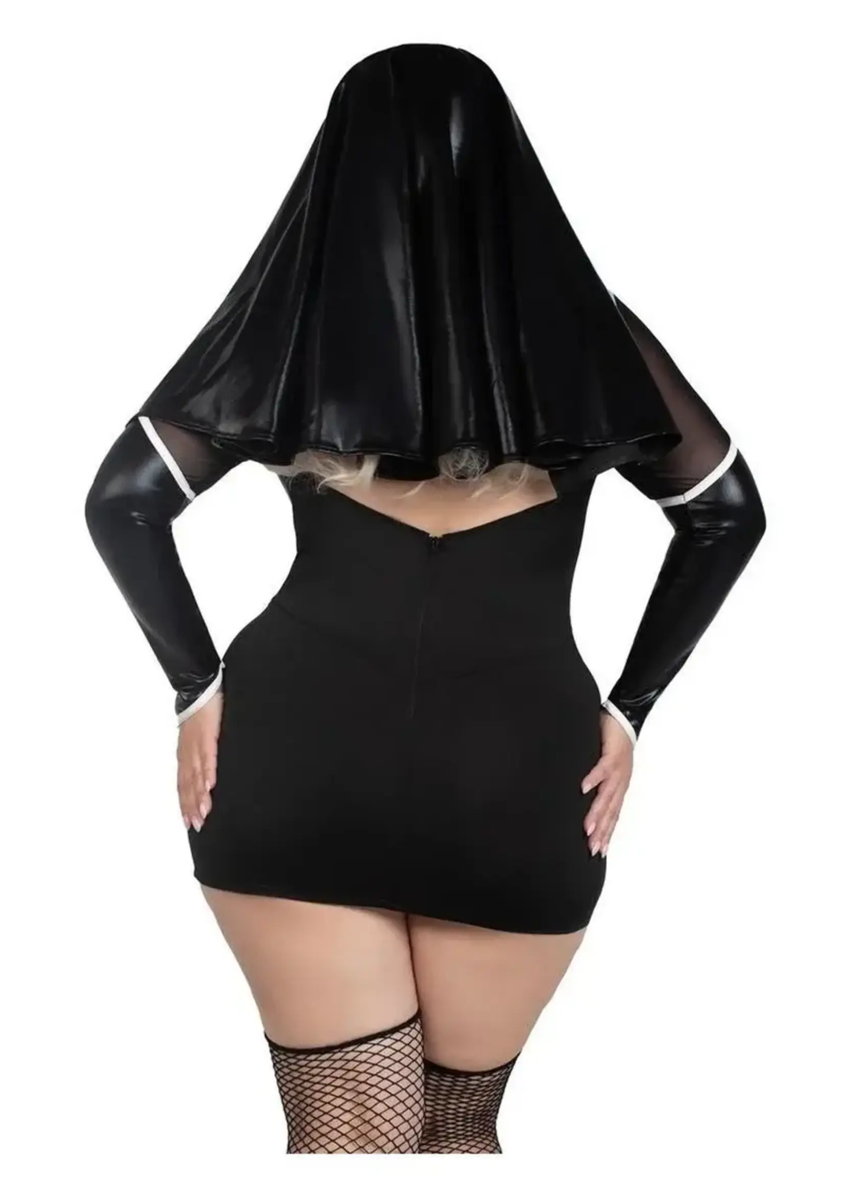 Leg Avenue Leg Avenue Holy Hottie Set Boned Garter Dress with Cross Accents and Nun Habit (2 Piece) - XSmall - Black/White