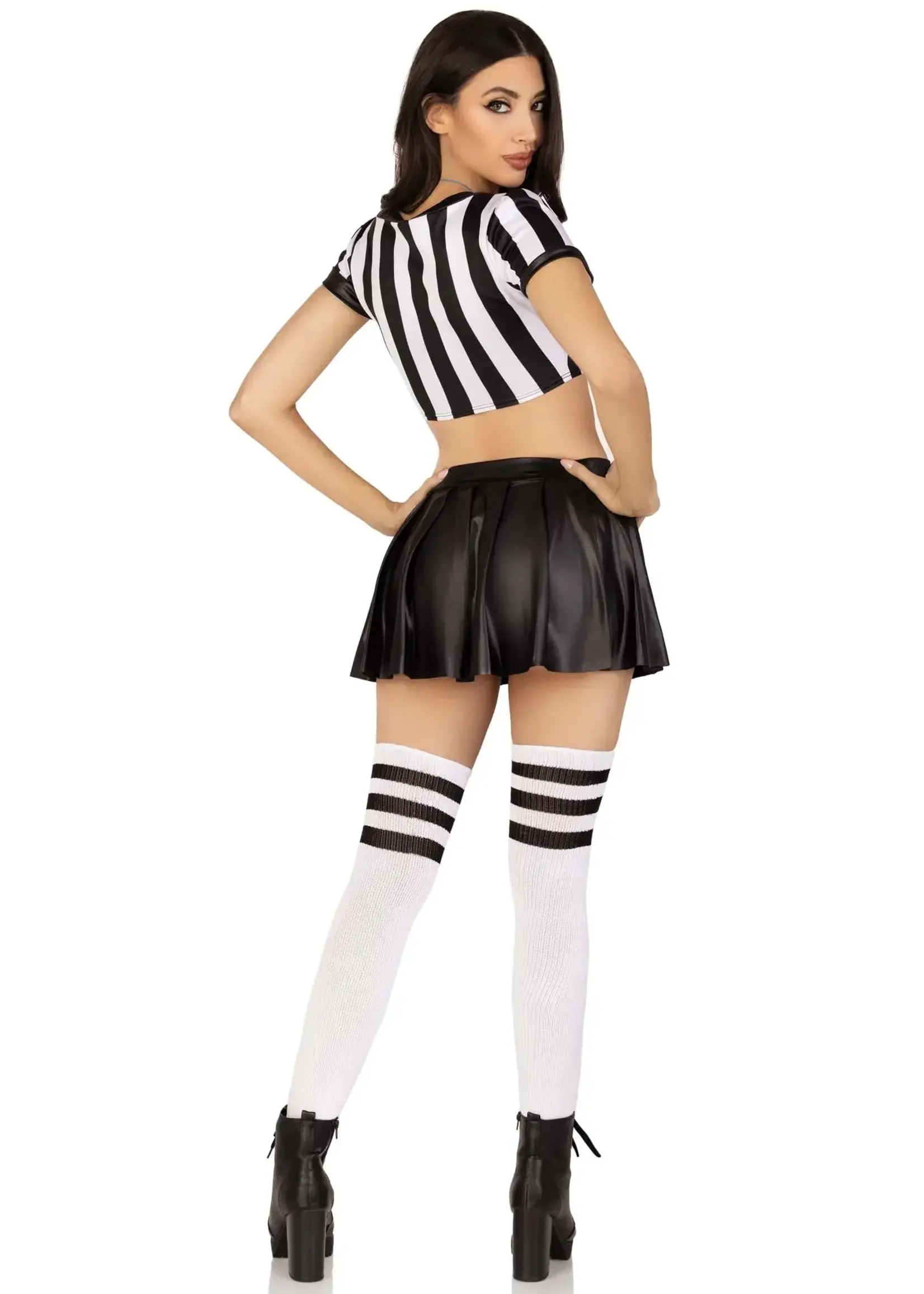 Leg Avenue Leg Avenue Time Out Ref Crop Top, Pleated Skirt, and Whistle (3 Piece) - Extra Small - Black/White