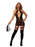 Dreamgirl Fetish Garter Slip and Flogger Dmnd - One Size - Black
