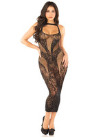 Leg Avenue Leg Avenue Seamless Rhinestone Lace and Net Keyhole Body Con Dress - OS - Black