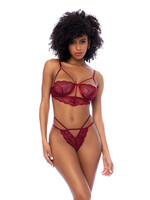 Mapale Lace Underwire Top w/Thong 2 pc Set - Rosewood S/M