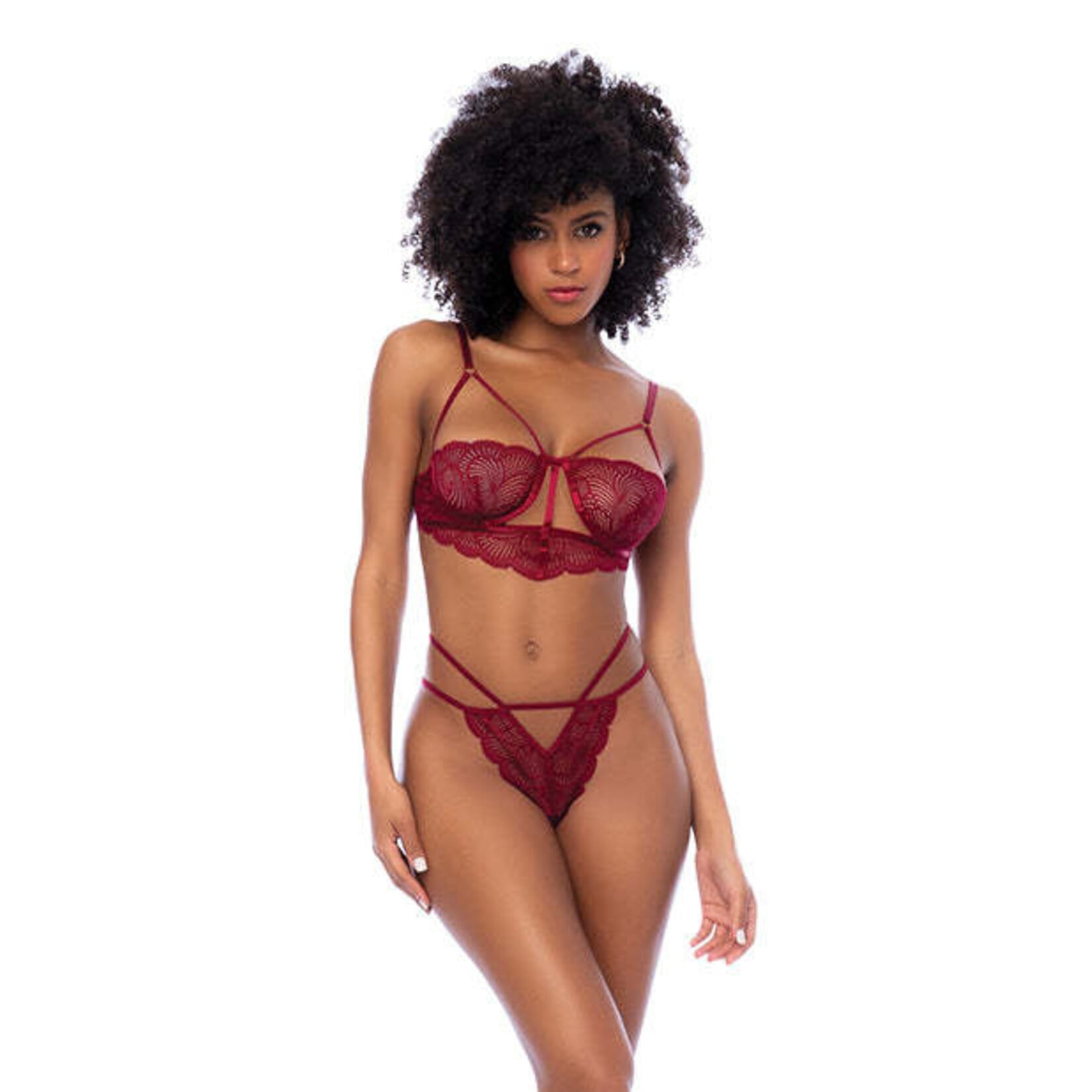 Mapale Lace Underwire Top w/Thong 2 pc Set - Rosewood S/M