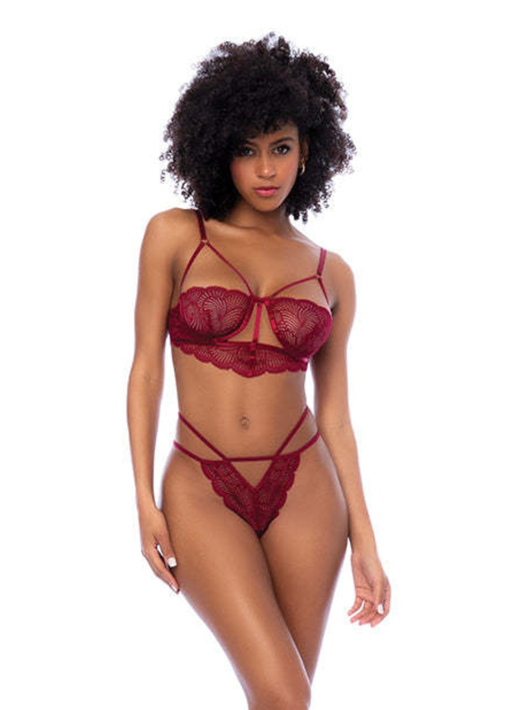 Mapale Lace Underwire Top w/Thong 2 pc Set - Rosewood S/M