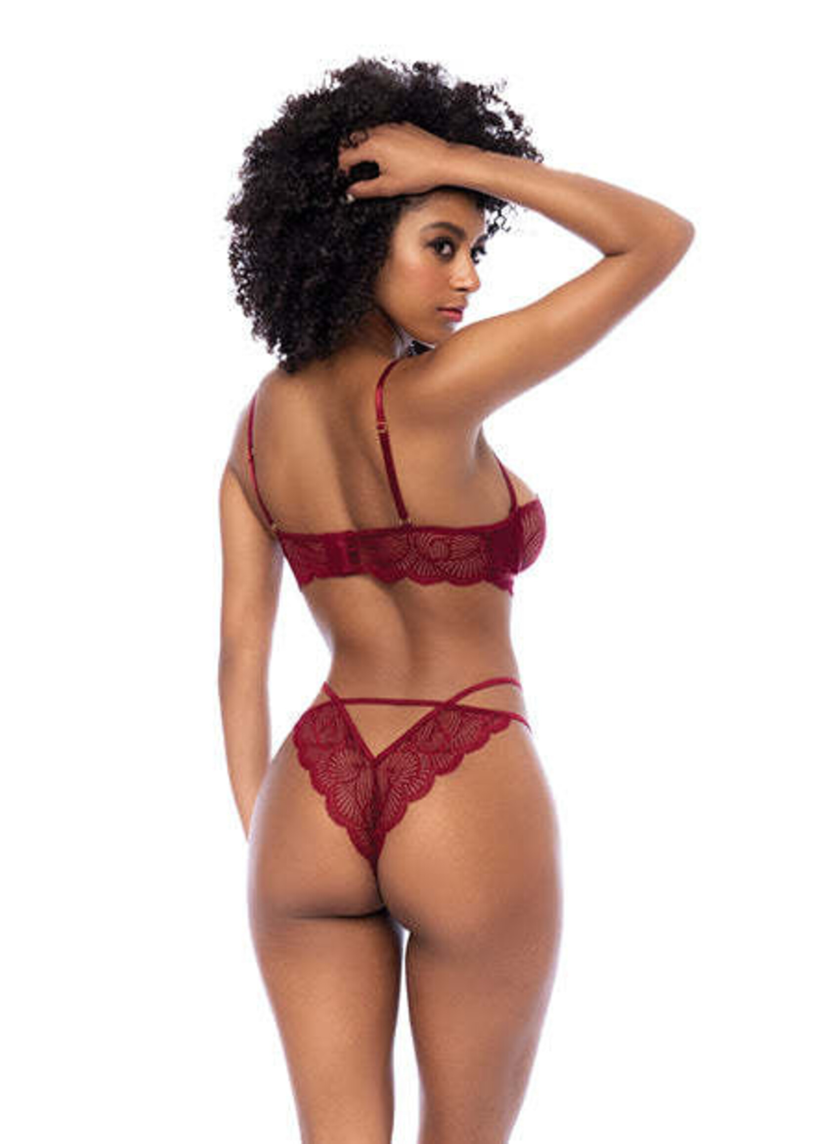 Mapale Lace Underwire Top w/Thong 2 pc Set - Rosewood S/M