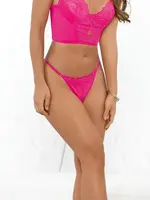 Escante Neon Lace Corset Top w/Ring Accent & Panty - Neon Fuchsia