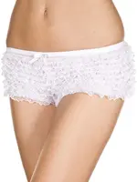 Music Legs Micro Mesh Lace Ruffle Trim Shorts - White - O/S