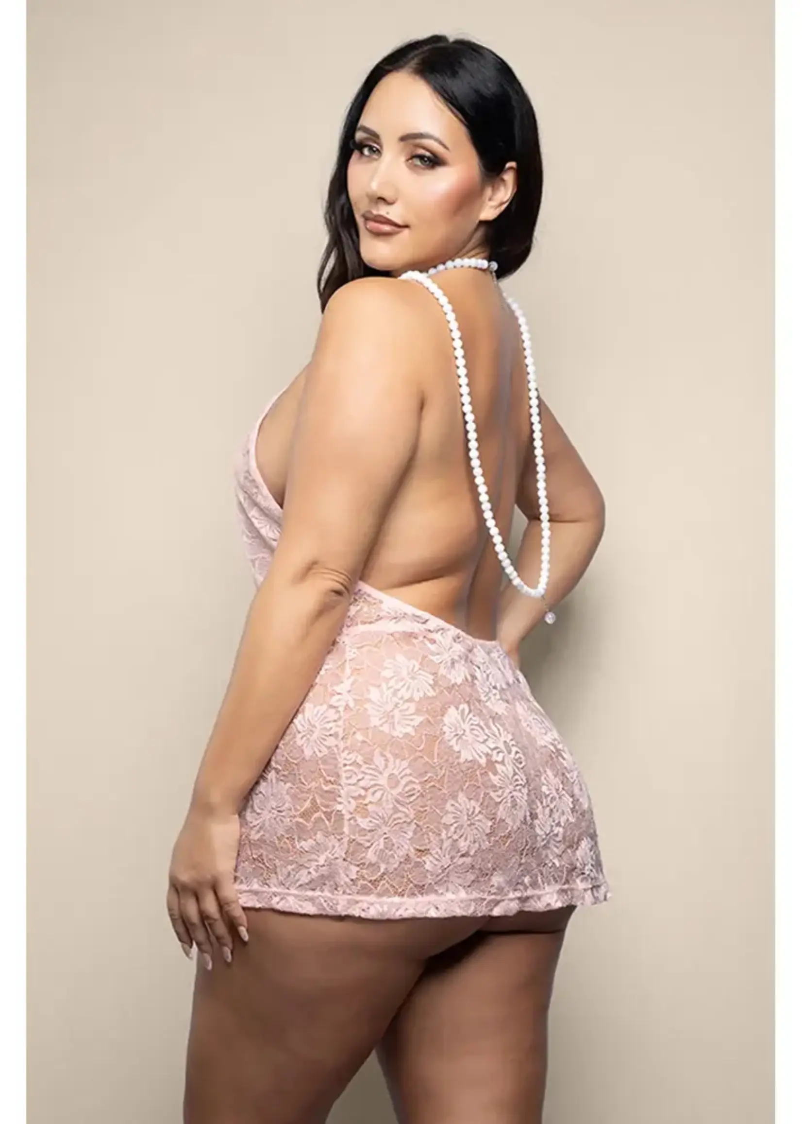 Fantasy Lingerie Chemise & Crotchless Pearl G-String Queen Size