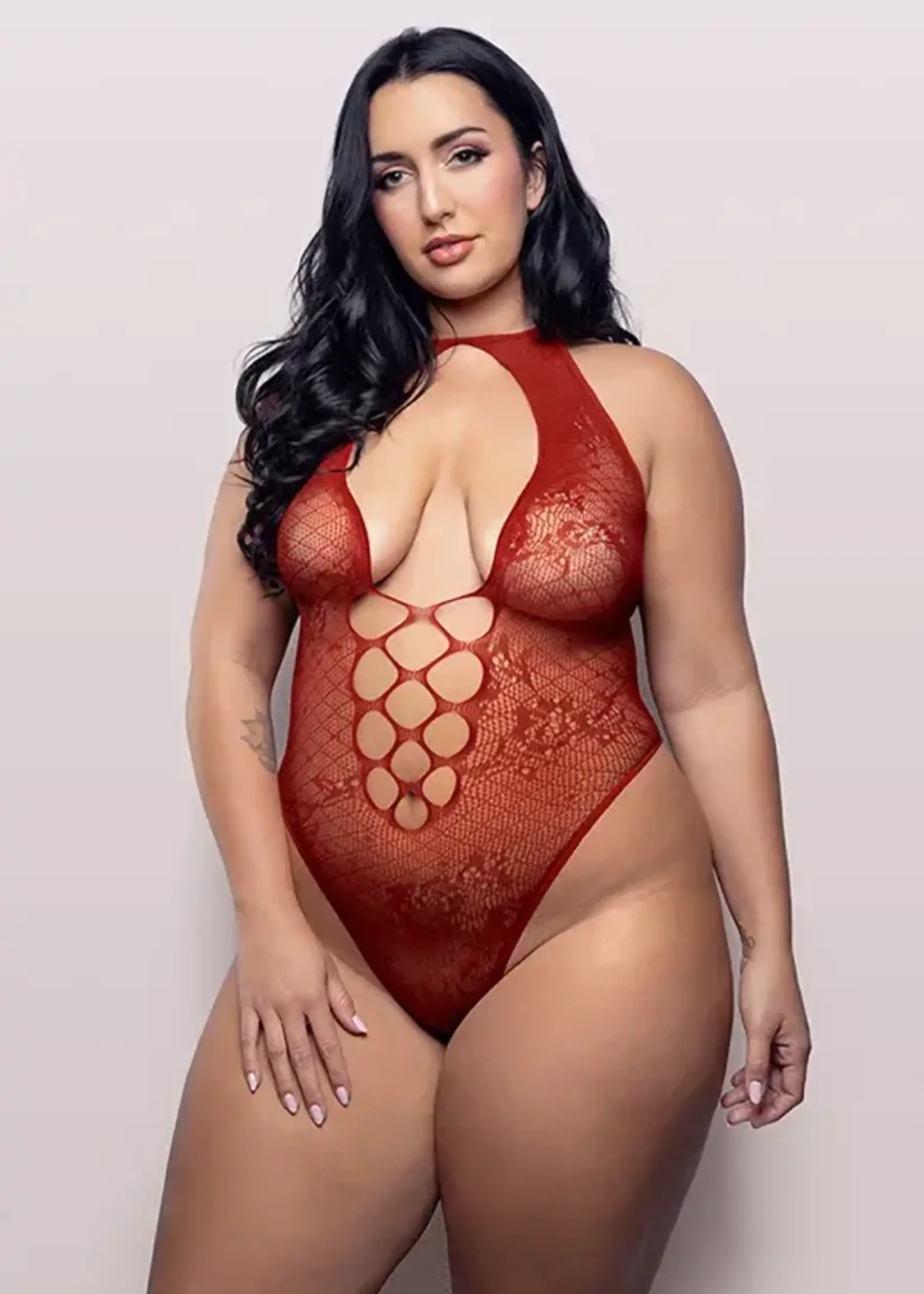 Fantasy Lingerie Just Kissed Plunge Halter Teddy Queen Size