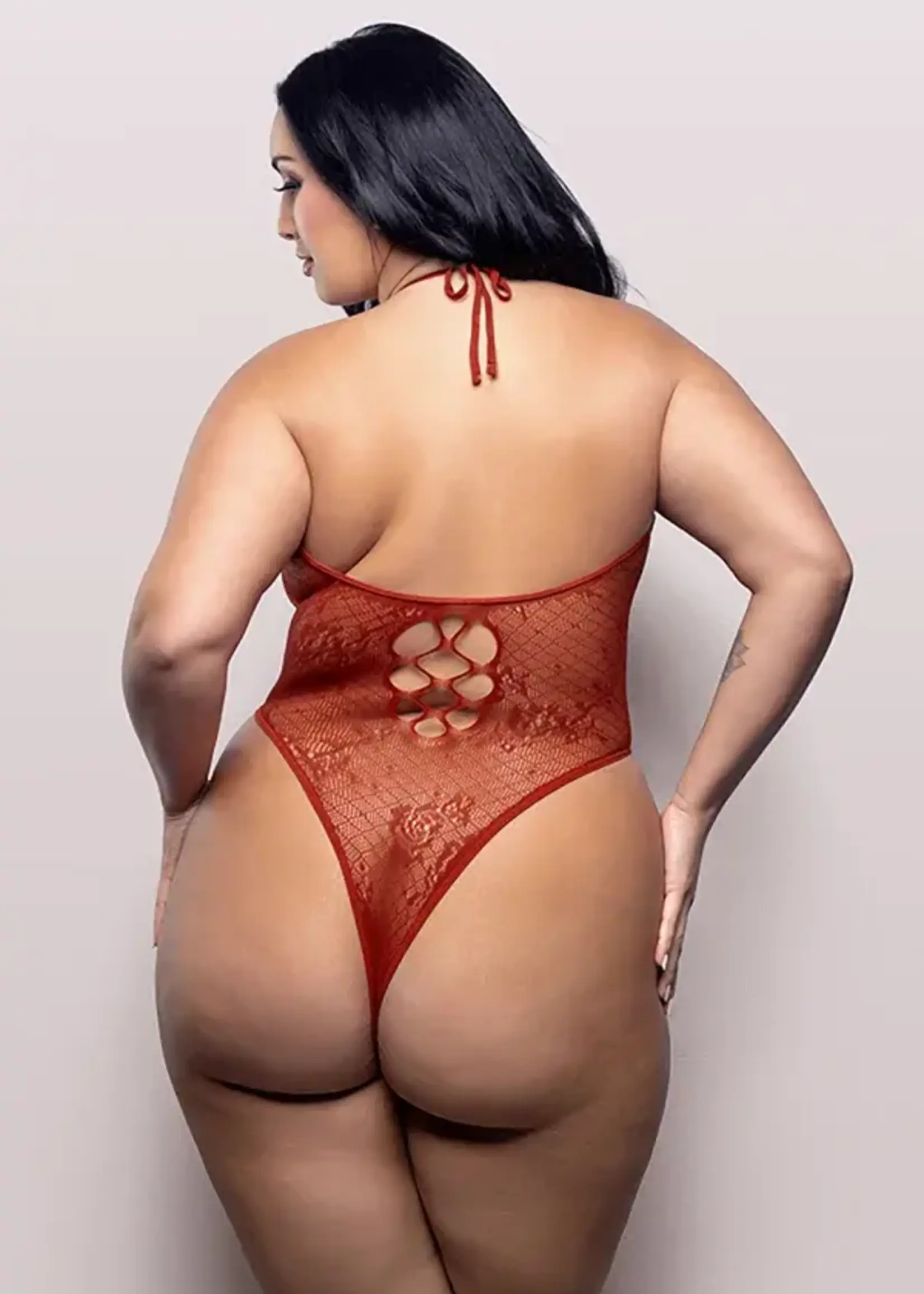 Fantasy Lingerie Just Kissed Plunge Halter Teddy Queen Size