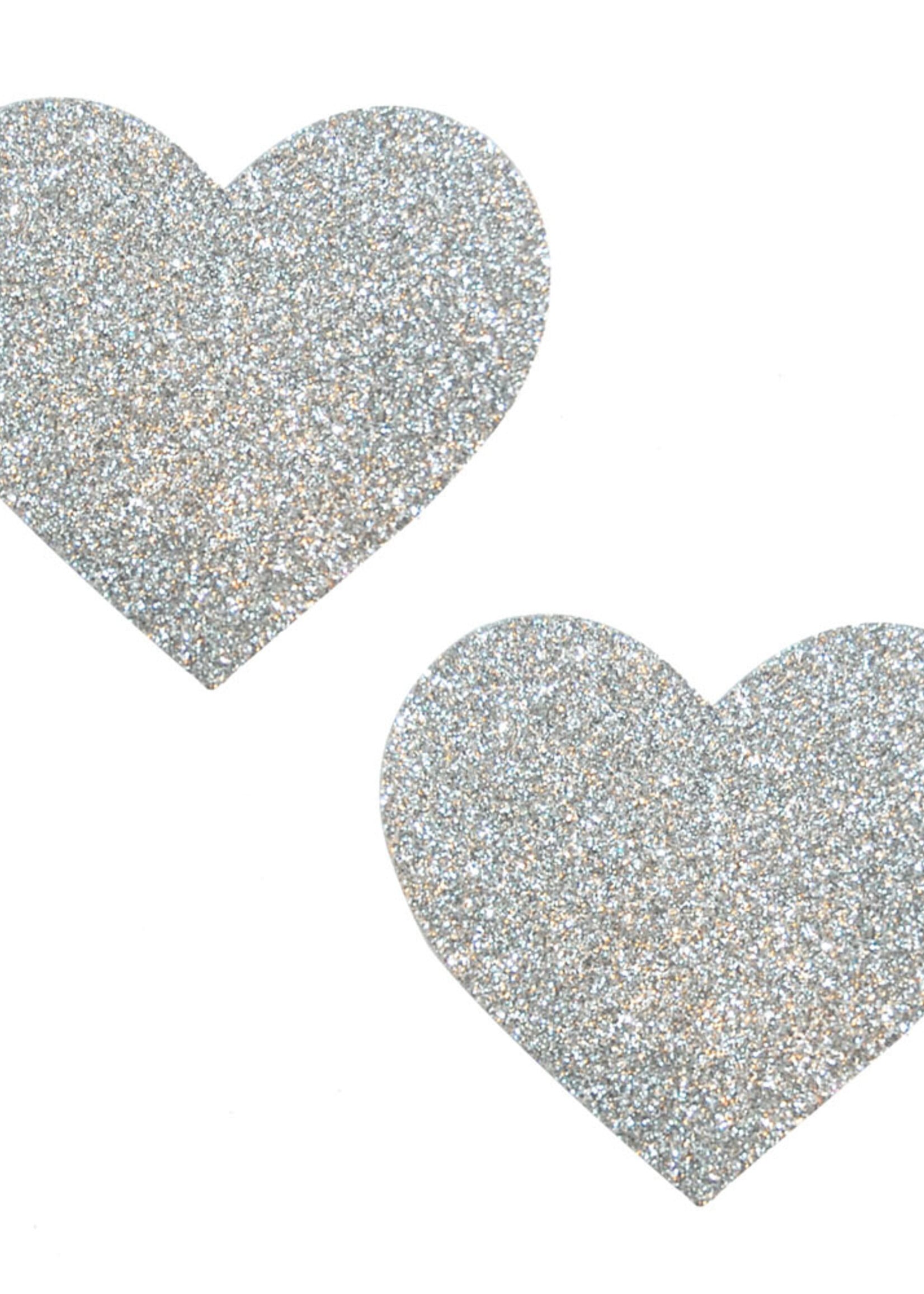 Neva Nude Silver Pixie Dust Glitter Heart Pasties