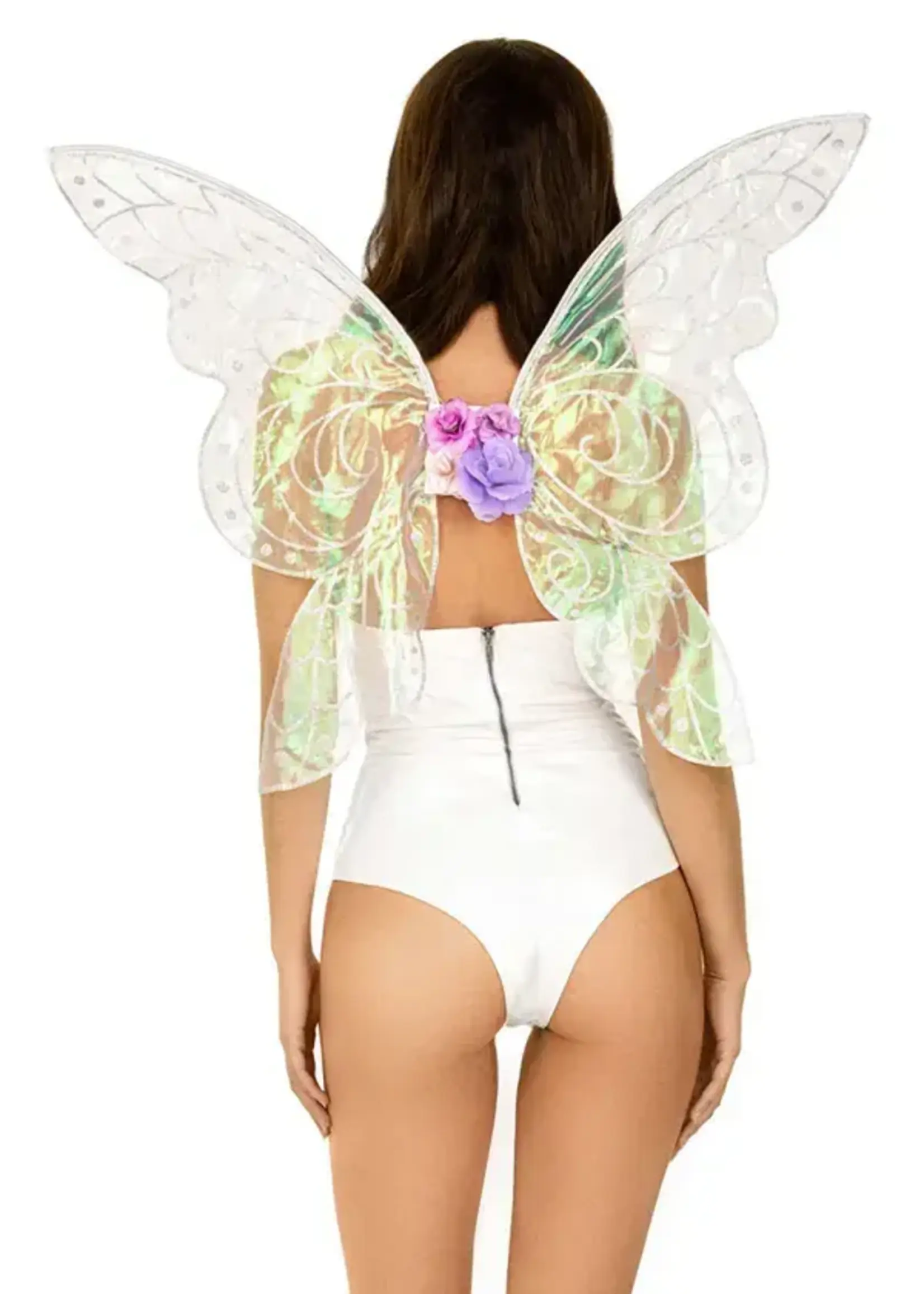 Leg Avenue Leg Avenue Iridescent Glitter Fairy Wings with Flower Accent - O/S - Multicolor
