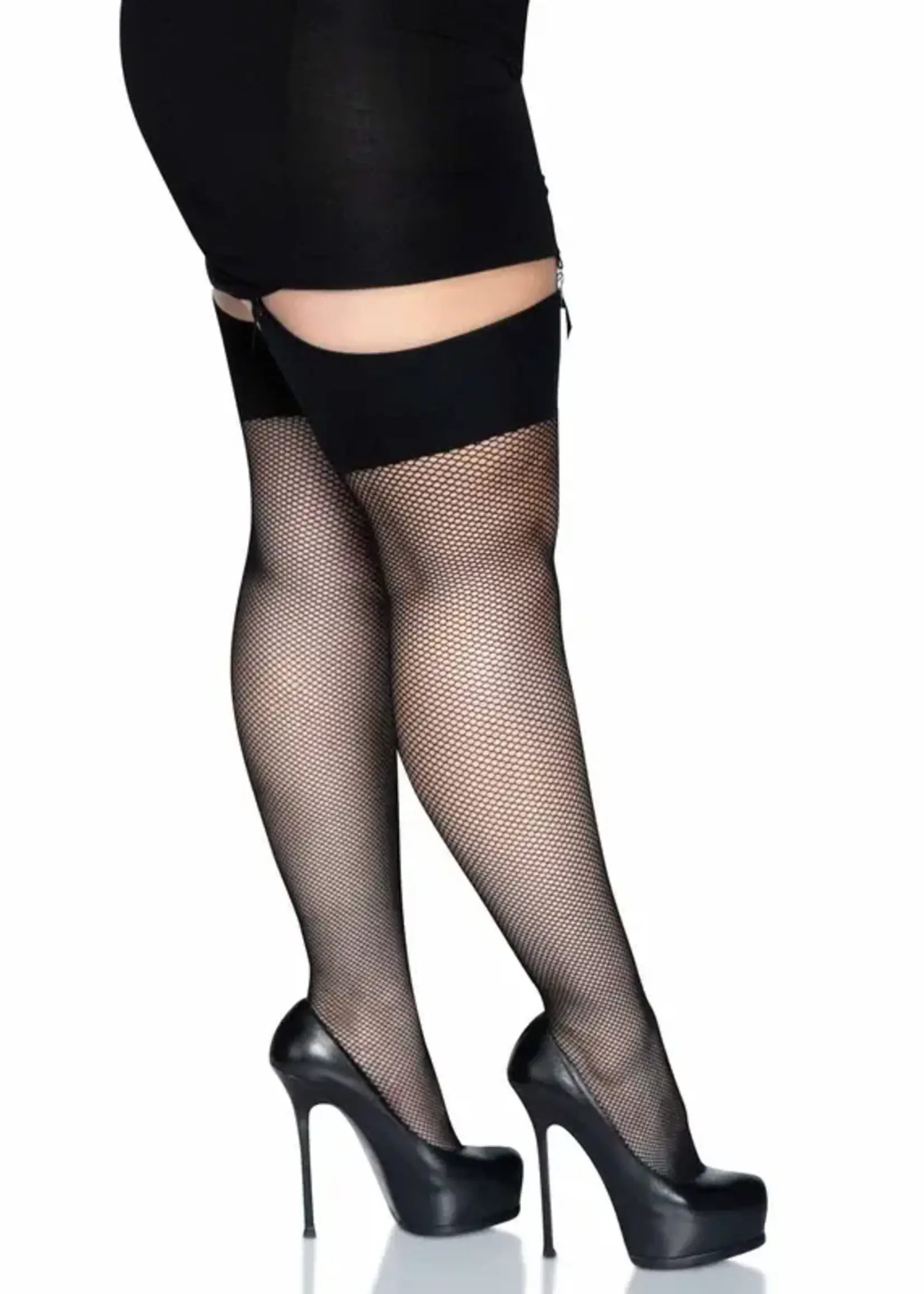 Leg Avenue Leg Avenue Spandex Fishnet Stockings with Comfort Wide Band Top - 1X/2X - Black