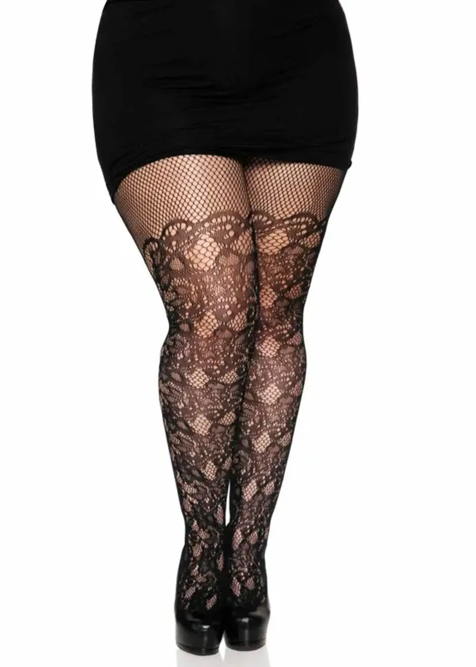 Leg Avenue Leg Avenue Floral Vine Net Tights - Plus - Black