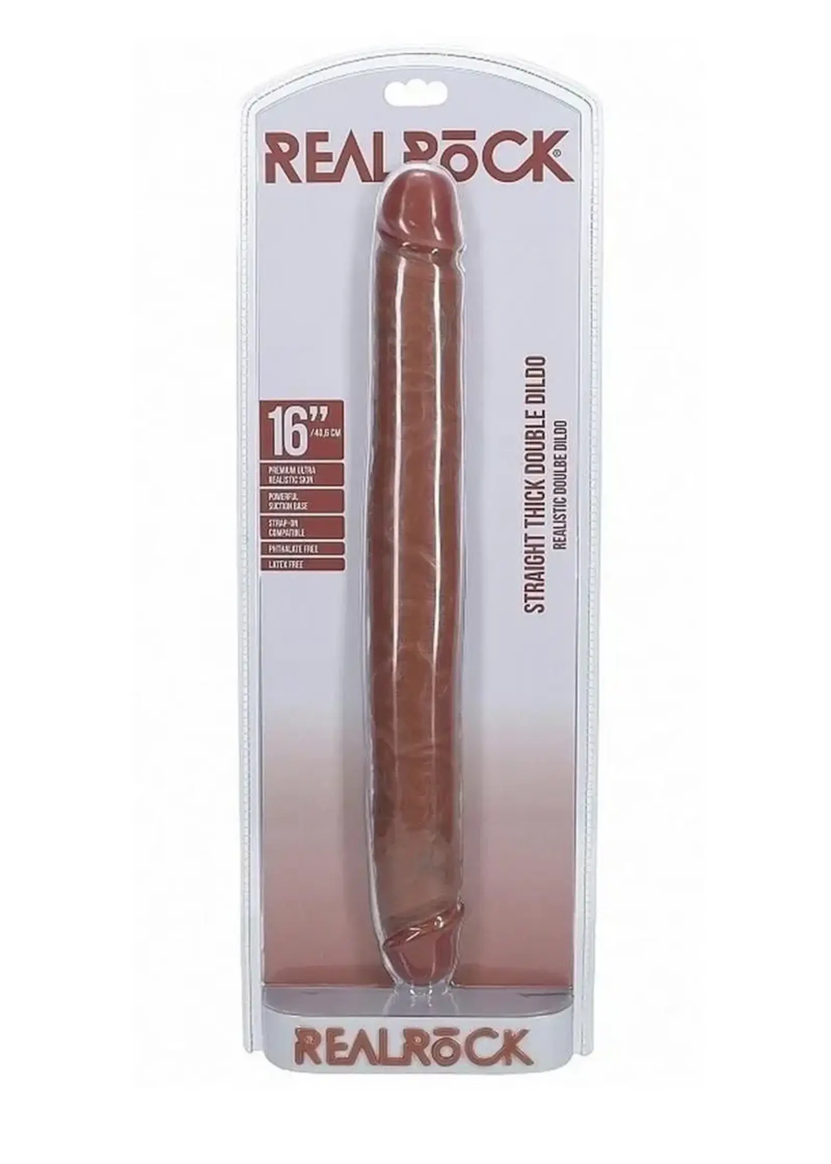 Shots RealRock RealRock Realistic Skin Thick Double Ended Dong 16in - Caramel