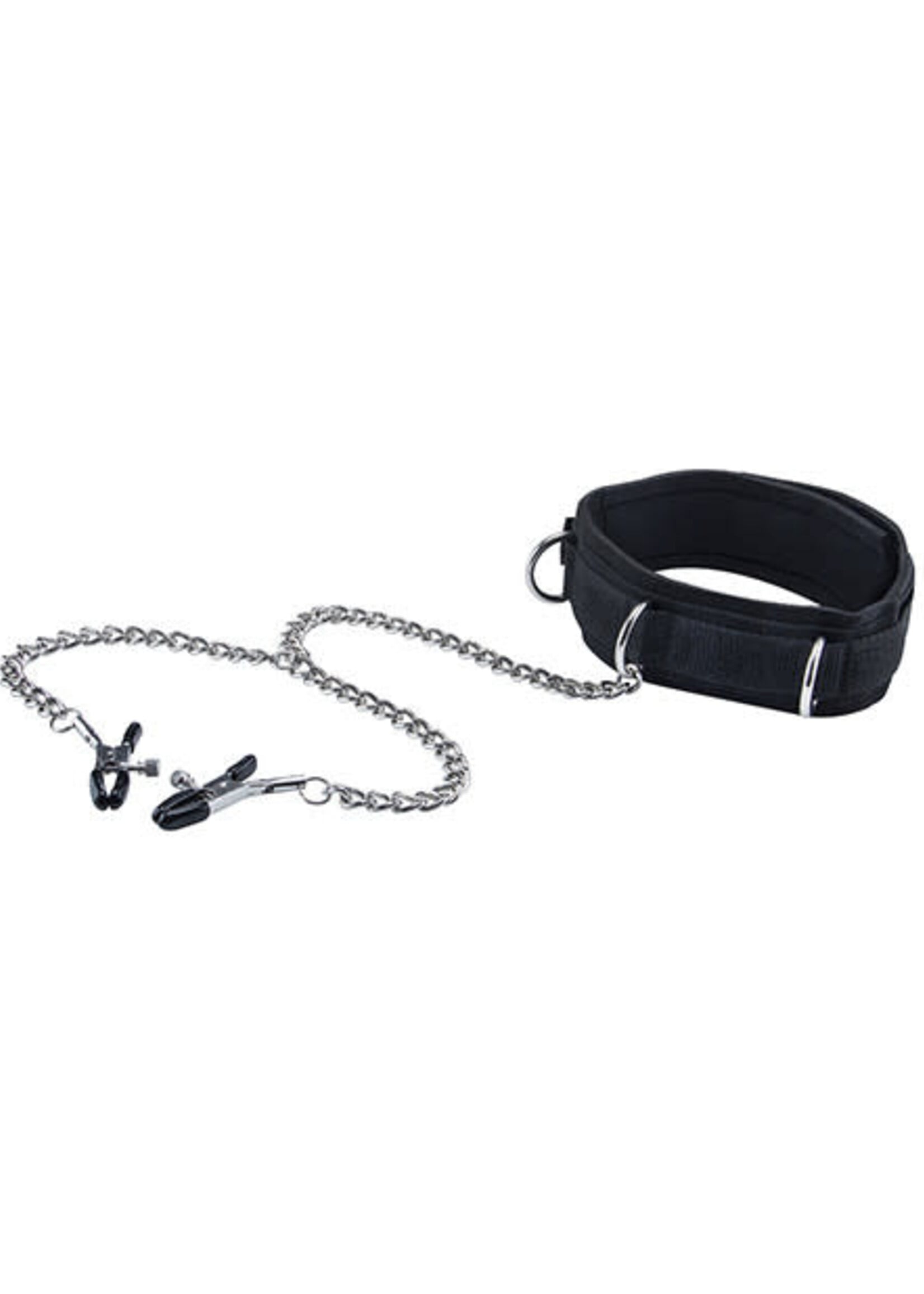 Shots Ouch! Ouch! Velcro Collar with Nipple Clamps - Black