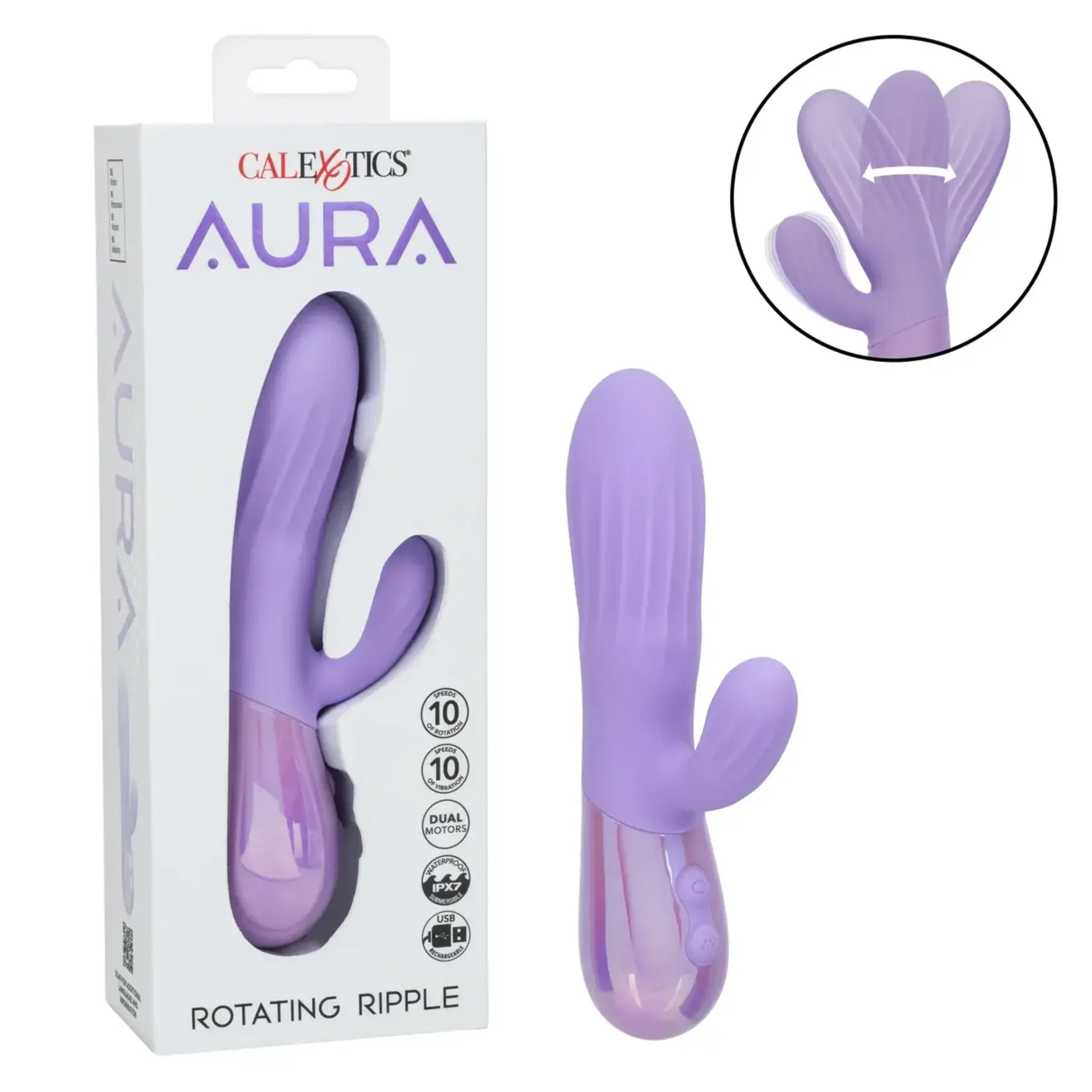 Calexotics Aura Rotating Ripple Rechargeable Silicone Dual Massager - Purple