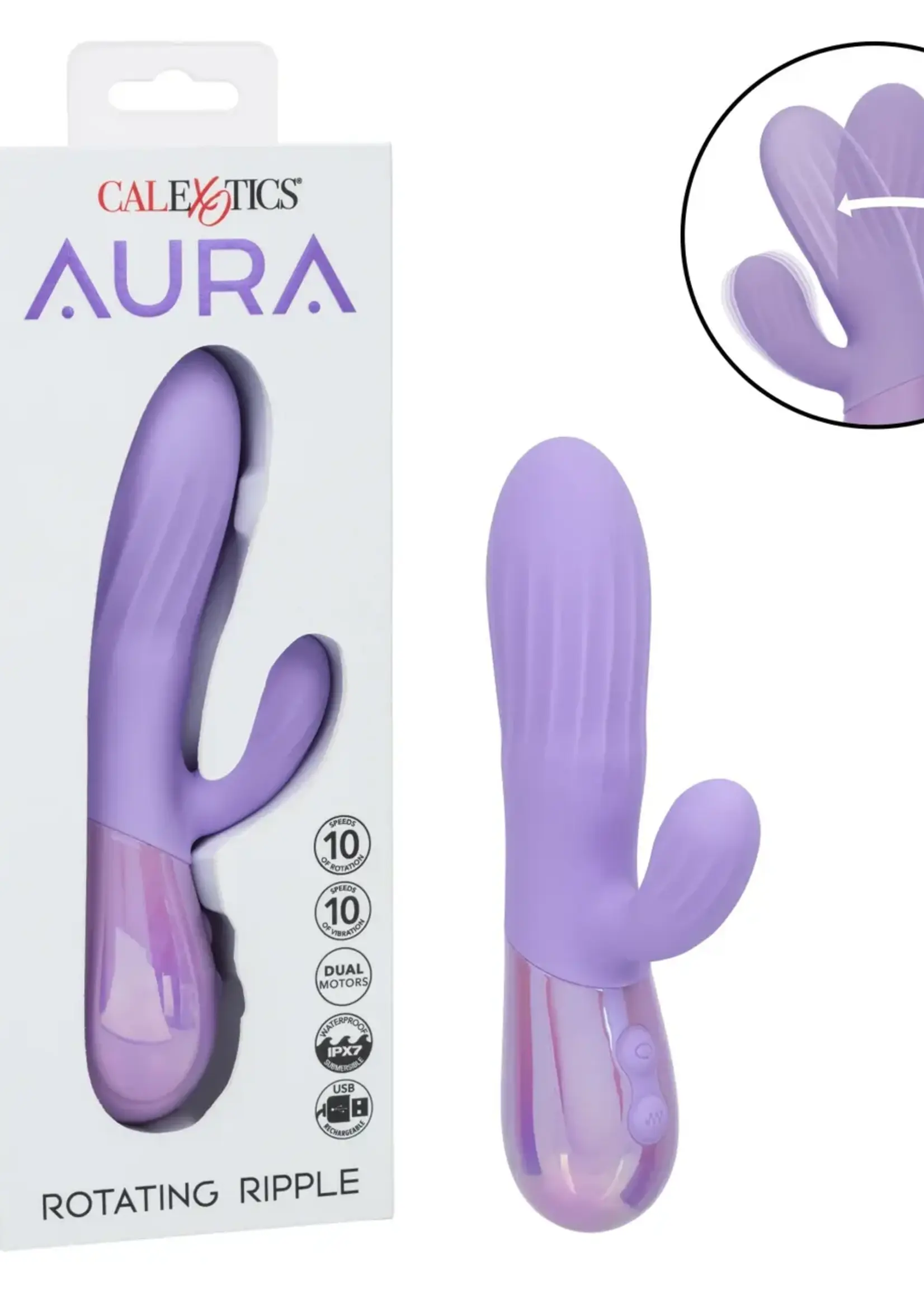 Calexotics Aura Rotating Ripple Rechargeable Silicone Dual Massager - Purple