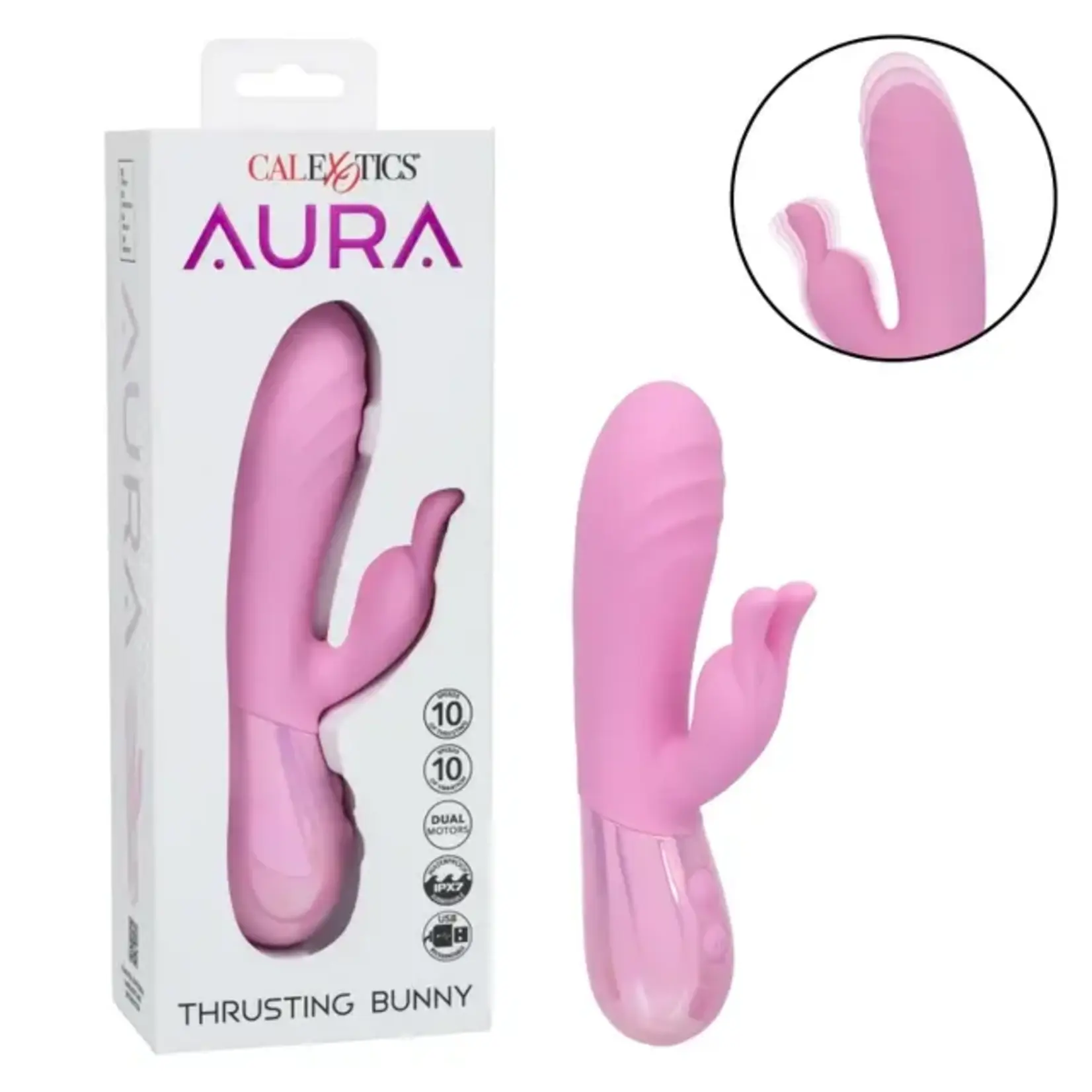 Calexotics Aura Thrusting Bunny Rechargeable Silicone Rabbit Vibrator - Pink