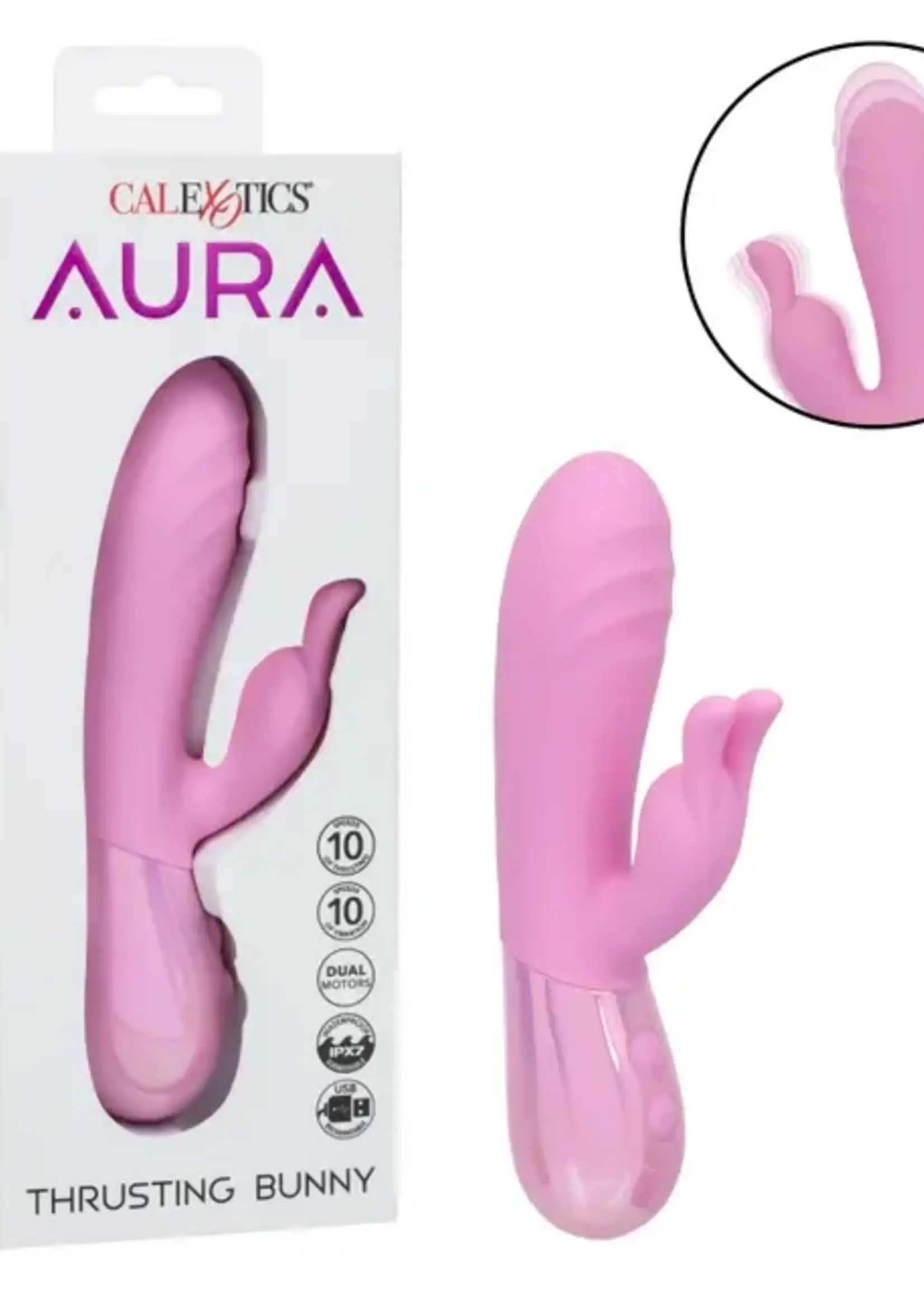Calexotics Aura Thrusting Bunny Rechargeable Silicone Rabbit Vibrator - Pink